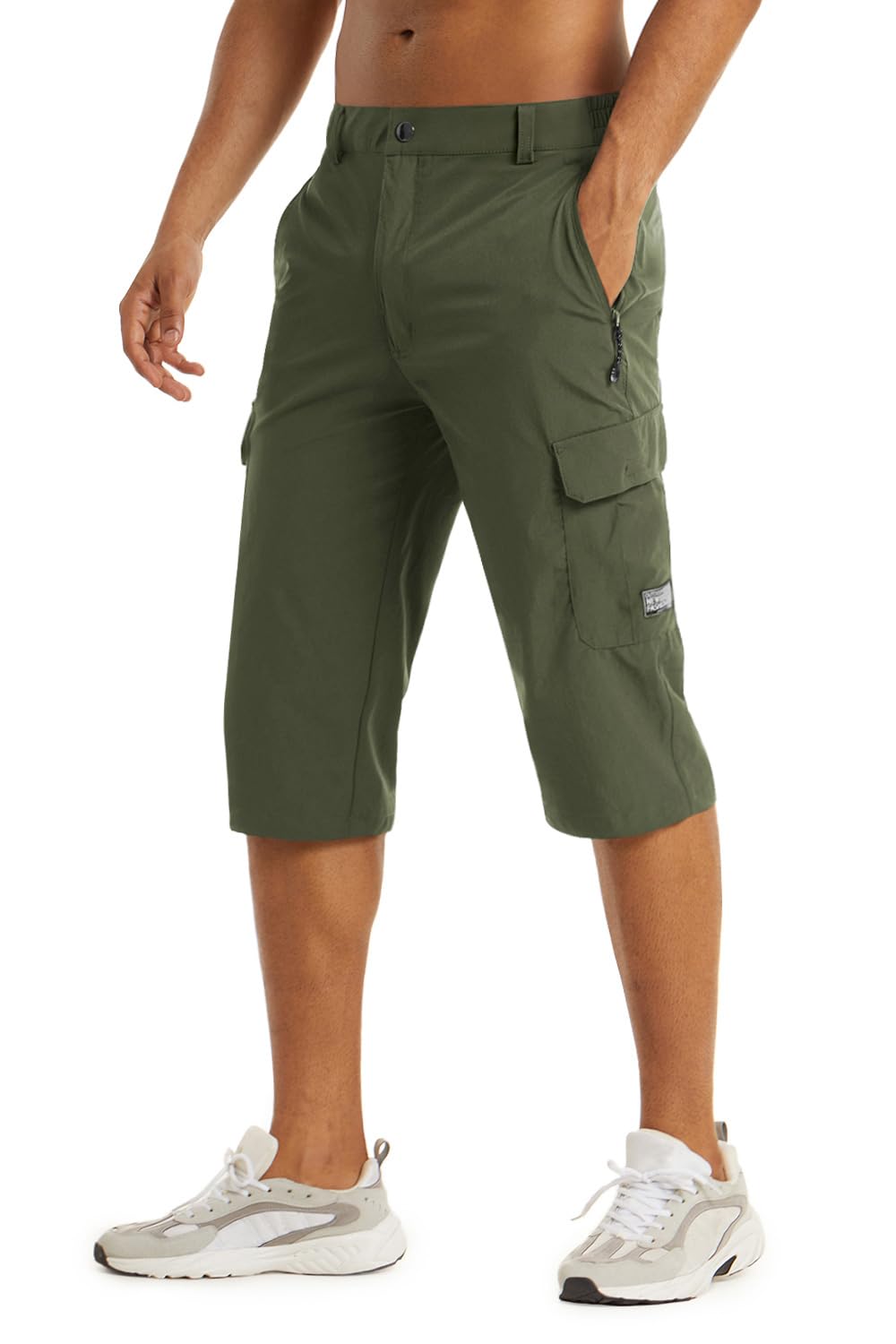 【送料無料】アウトドア メンズ ハーフパンツ スポーツ ショーツ 半ズボン 七分丈 カーゴパンツ 薄手 短パン 撥水 速乾吸汗 スリム 春夏秋 色：OD、サイズ：M