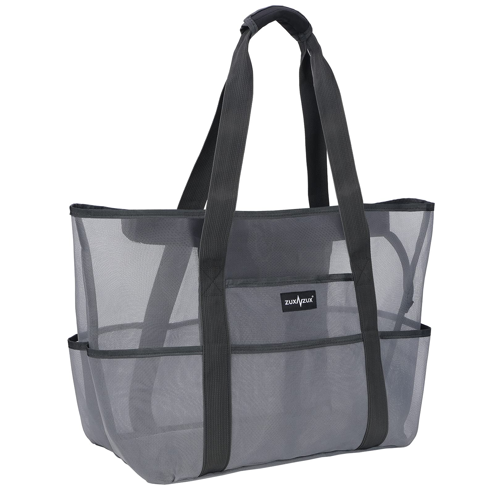 【送料無料】[ZUXNZUX] ビーチバッグ プールバッグ 軽量 38L 大容量 自立式 折り畳み可能 メッシュバッグ ビーチ/ショッピング/水泳/ジム/スパ/温泉/旅行用 色：グレー、サイズ：Free Size