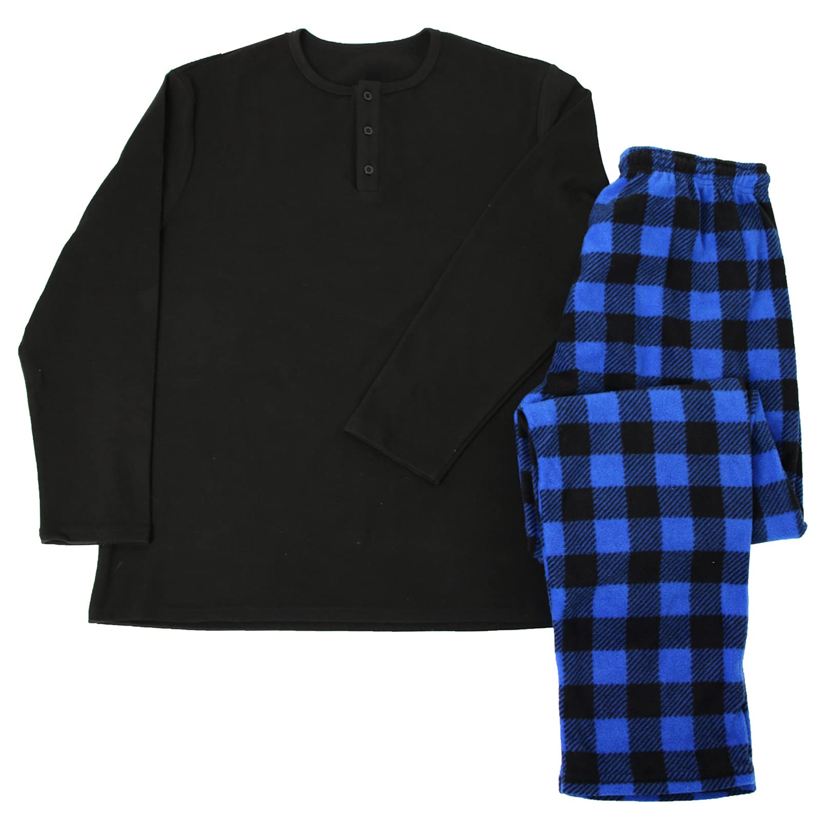 【送料無料】[YUSHOW] パジャマ メンズ 長袖 冬 秋 あたっか 保温 ルームウェア 上下セット もこもこ フリース ヘンリーネック Tシャツタイプ 部屋着 軽くてふわふわ 男性用パジャマ リラックスウェア チェック柄 柔らか 色：ブルー・BLUE、サイズ：L