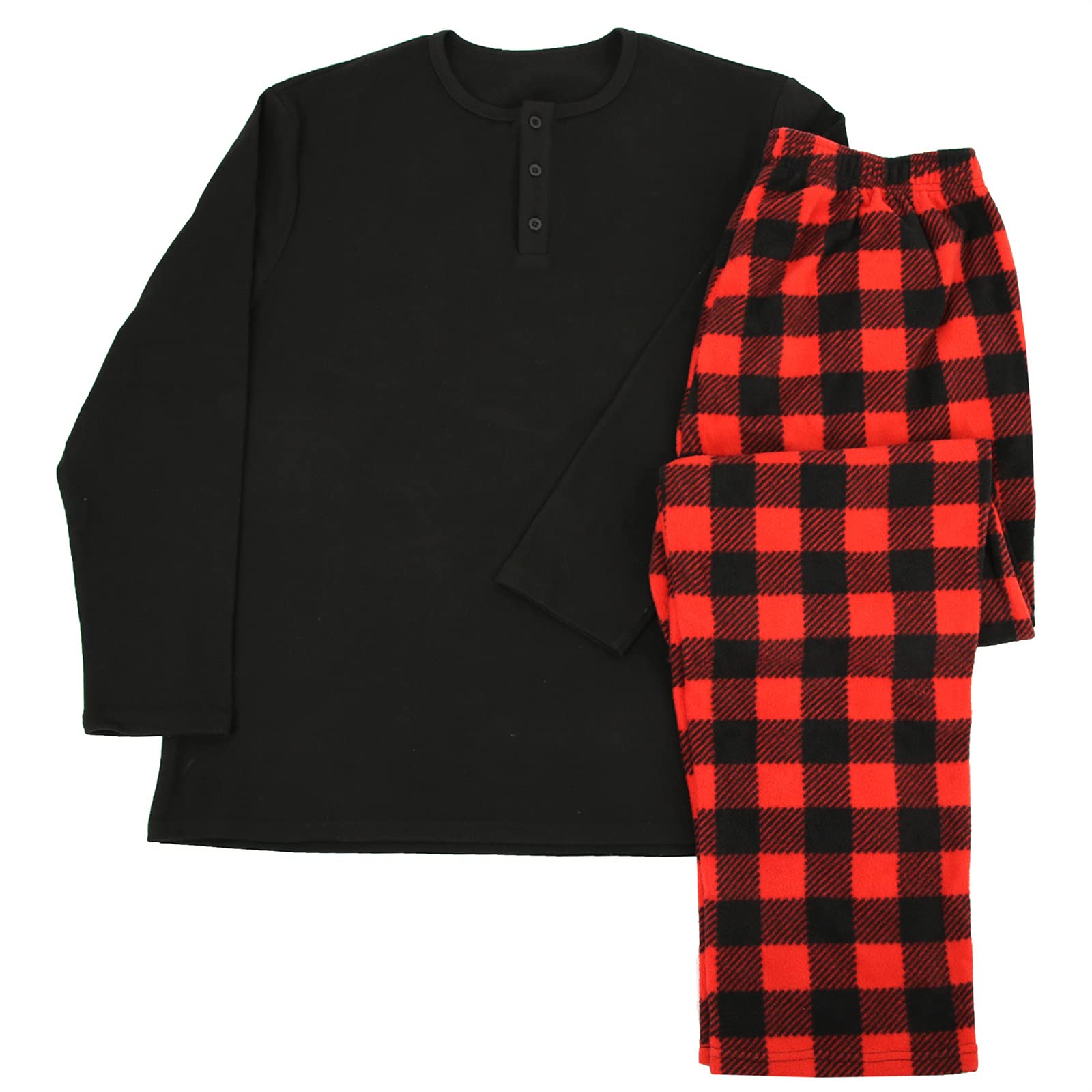 【送料無料】[YUSHOW] パジャマ メンズ 長袖 冬 秋 あたっか 保温 ルームウェア 上下セット もこもこ フリース ヘンリーネック Tシャツタイプ 部屋着 軽くてふわふわ 男性用パジャマ リラックスウェア チェック柄 柔らか 色：レッド・RED、サイズ：M