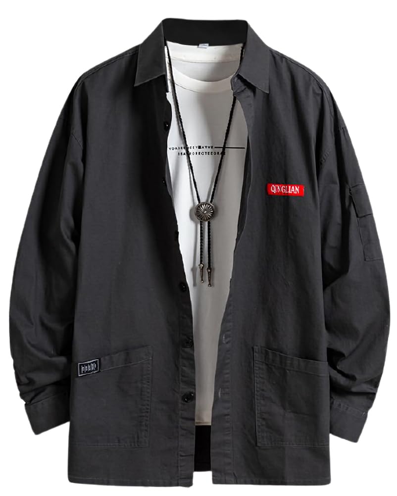 【送料無料】[aspersio] [アスペルシオ] 長袖 ワークシャツ 襟付き お洒落 トップス メンズ 色：スレートグレー、サイズ：M