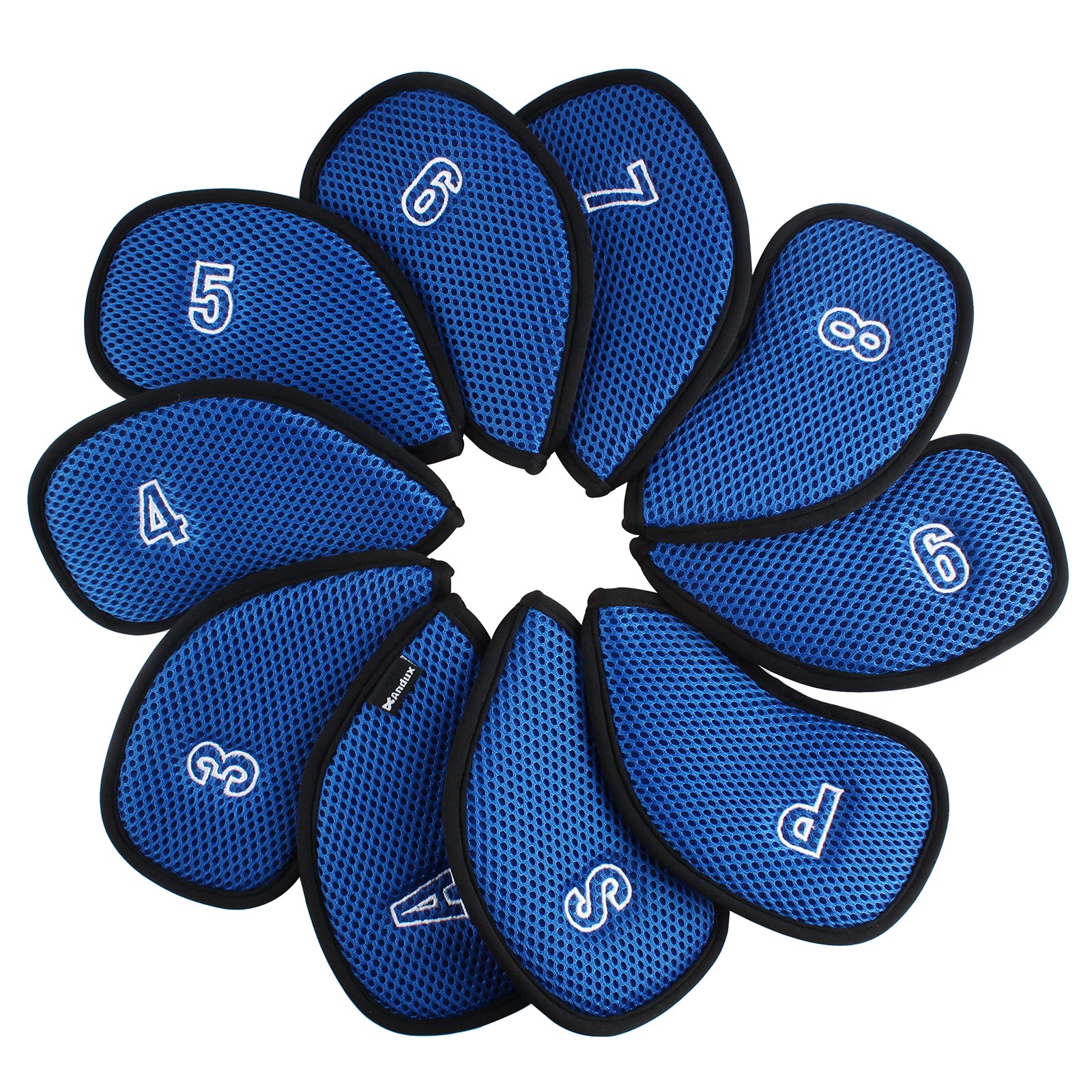 【送料無料】Andux ゴルフクラブヘッドカバーアイアン用 メッシュ ダブル番号つけ アイアンカバー 番号刺繍 10個/セットMT/S14 色：ブルー