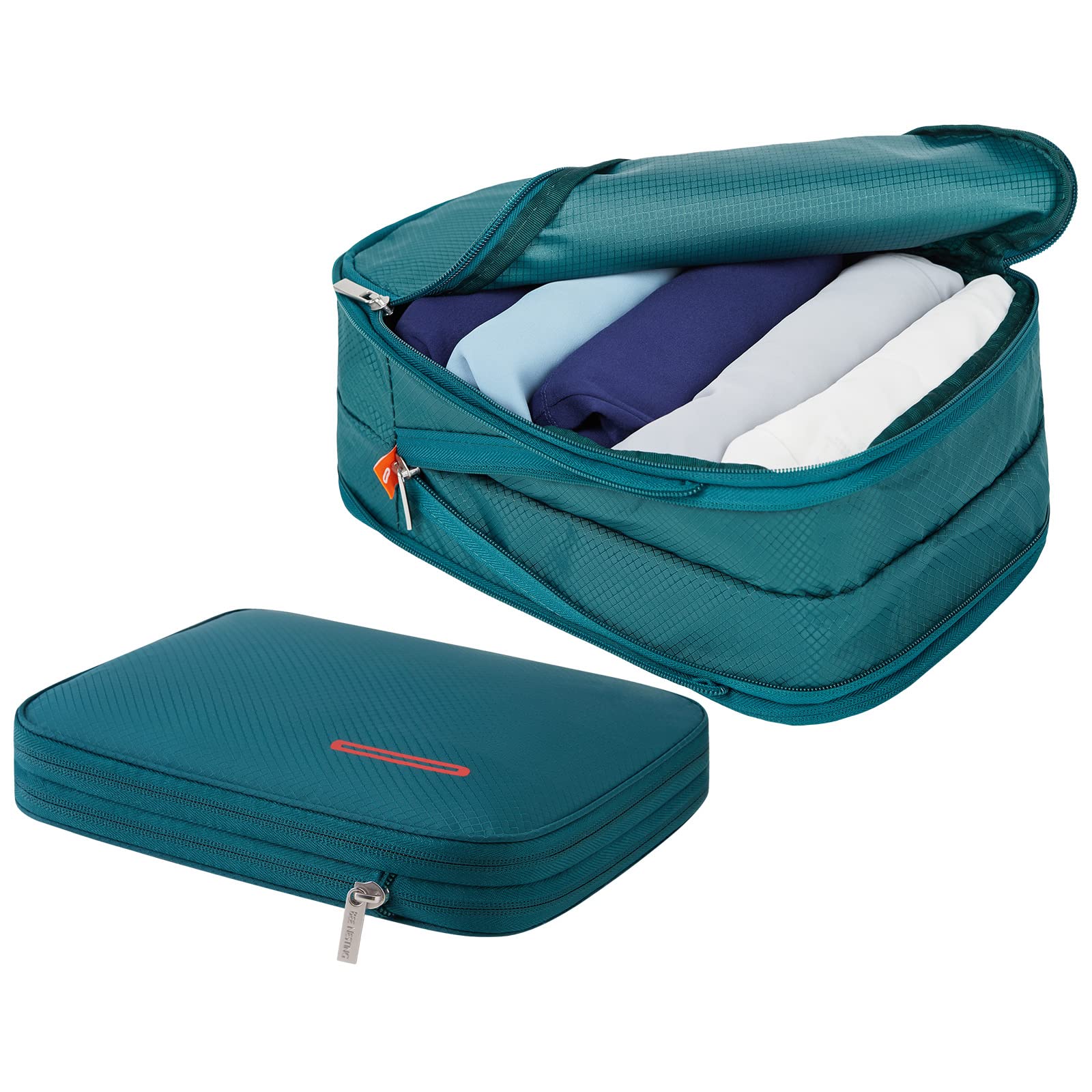 【送料無料】BeeNesting旅行圧縮バッグ ファスナー圧縮で衣類スペース50節約 軽量 出張 旅行 可変スペース 2つの収納コンパートメントがあります… 色：グリーン、サイズ：2set S+M