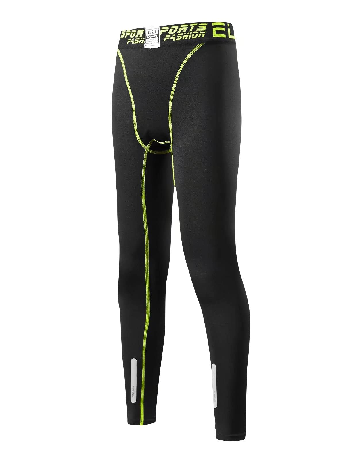 【送料無料】[THREEGUN] キッズ コンプレッションタイツ スポーツ タイツ トレーニングウェア ジュニア 着圧レギンス 速乾 スパッツ 子供 冷感 UVカット 男女兼用 色：ブラック/グリーン、サイズ：160