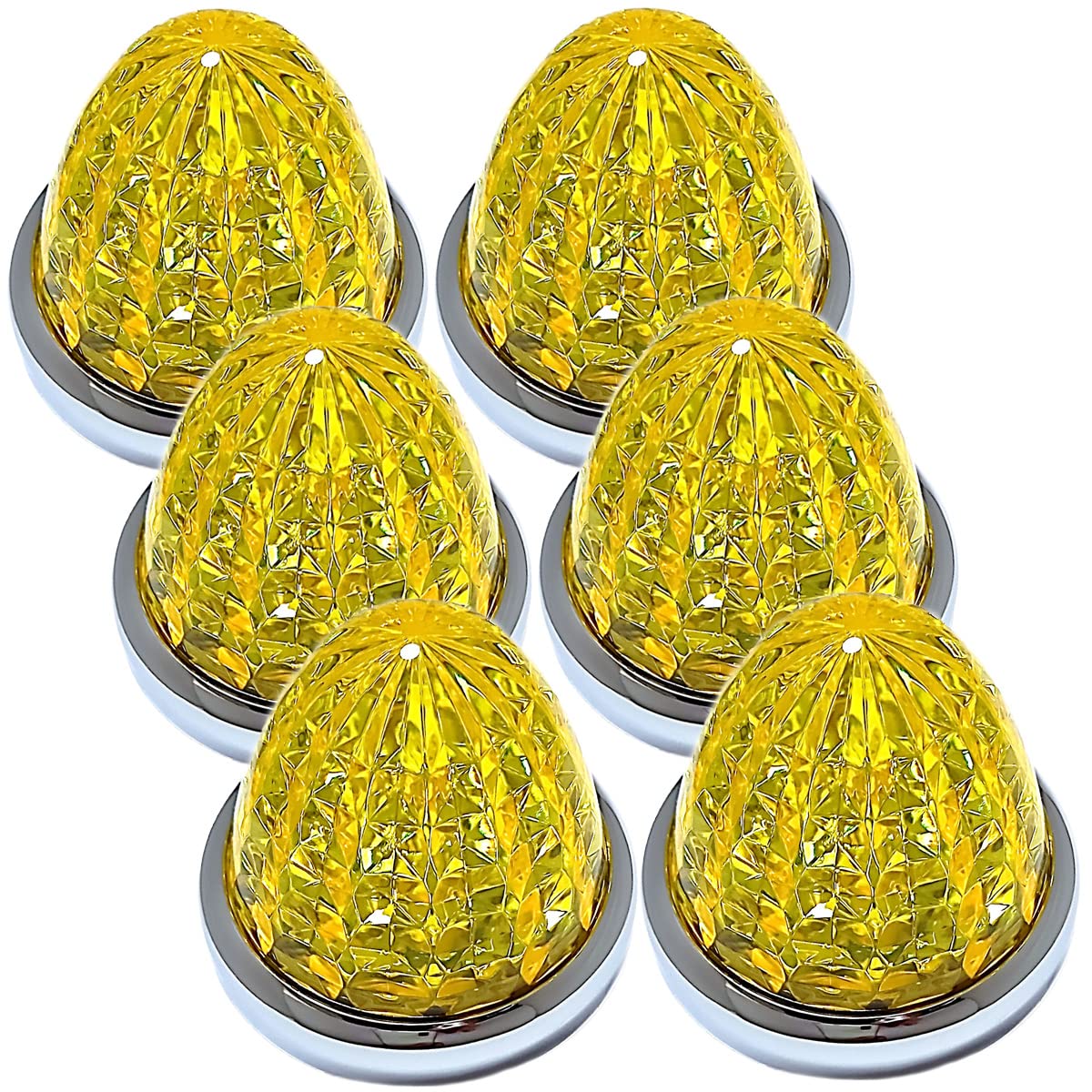 【送料無料】Customize 24V トラック用 LED マーカーランプ サイド マーカー 8面クリスタルカット仕様 16LED メッキリング 汎用 6個 セット ブルー/イエロー/レッド/ホワイト 各色 色：イエローレンズ