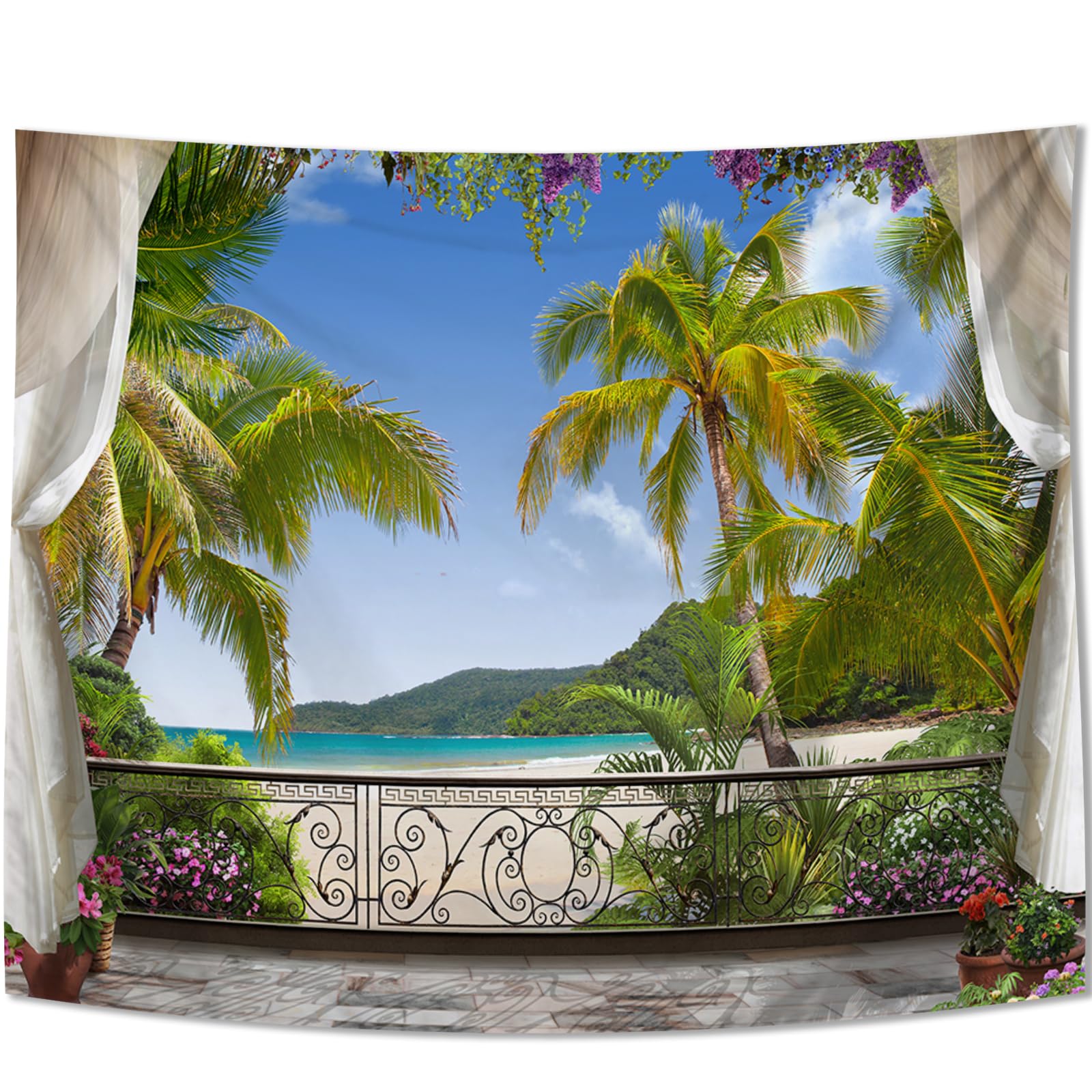 【送料無料】U-SITU タペストリー 壁掛け 壁飾り 青空 富士山 桜 紅葉 地中海 仮窓 花火大会 青海 草原 自然景色 オシャレ 背景 多機能 布ポスター インテリア 雰囲気転換 色：GT1190、サイズ：長さ150 cm x 幅200 cm