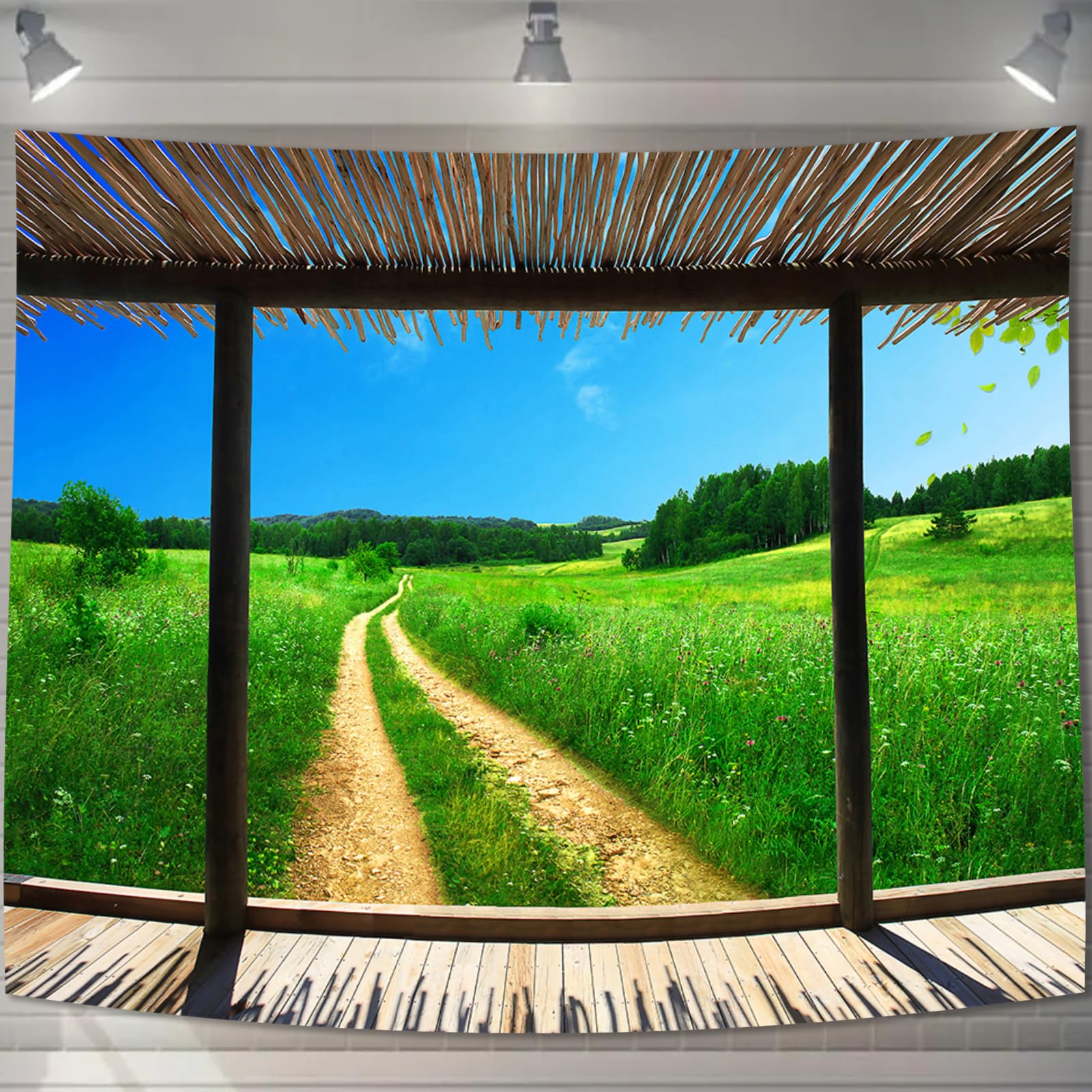 【送料無料】U-SITU タペストリー 壁掛け 壁飾り 青空 富士山 桜 紅葉 地中海 仮窓 花火大会 青海 草原 自然景色 オシャレ 背景 多機能 布ポスター インテリア 雰囲気転換 色：GT1205、サイズ：長さ100 cm x 幅150 cm