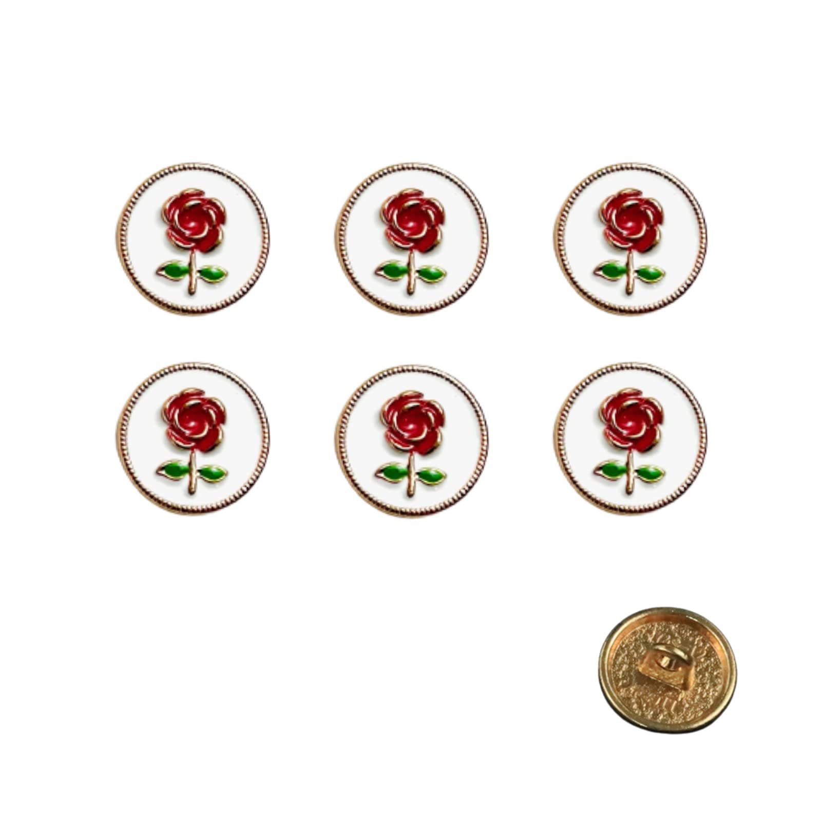 【送料無料】WIICOYK ボタン ミニ ローズ柄 シャネル風 カフスボタン シャツに 飾りボタン エレガントな薔薇模様 手芸 DIY アクセサリーパーツ チャーム 12mm 赤 または オレンジ 6個セット 色：赤、サイズ：12mm