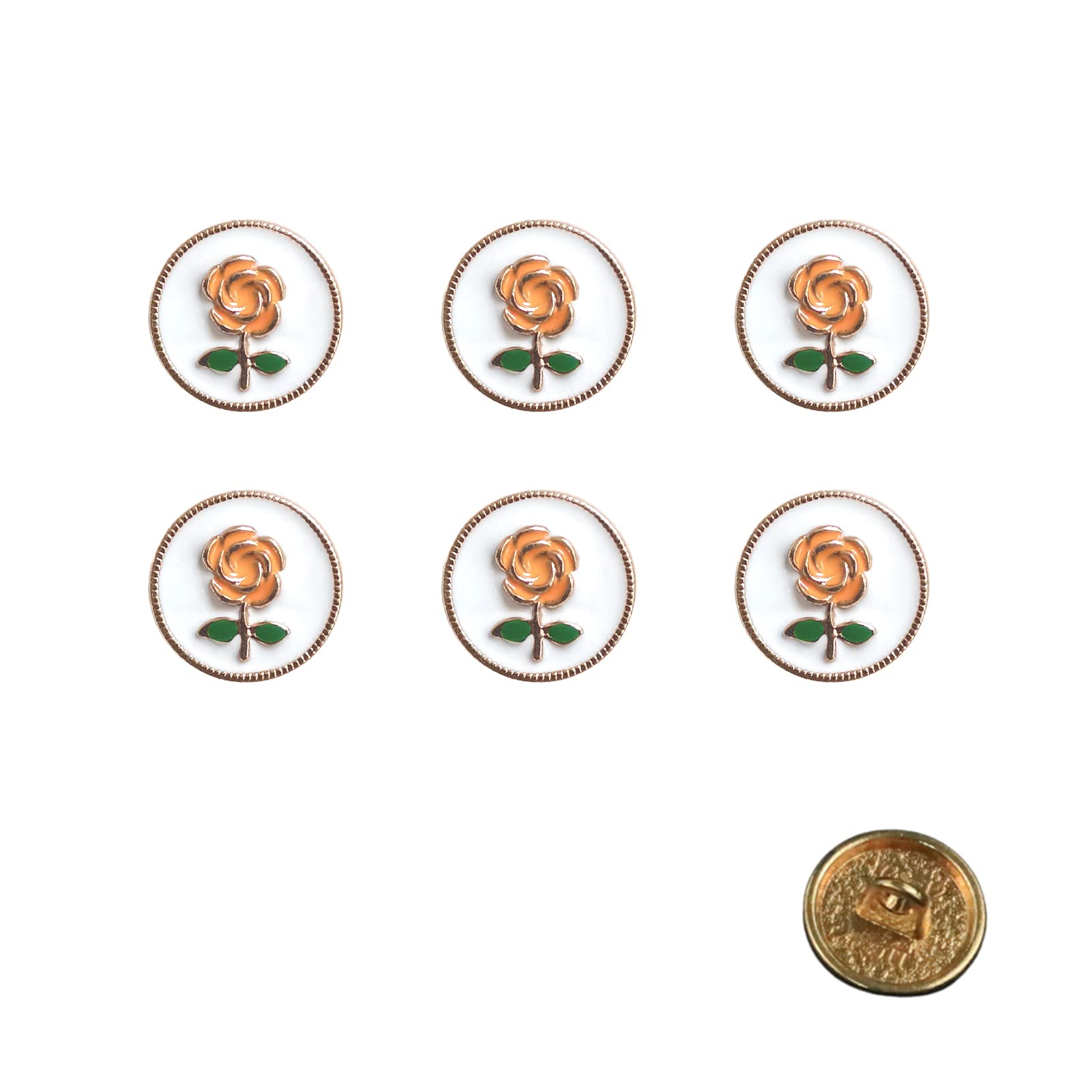 【送料無料】WIICOYK ボタン ミニ ローズ柄 シャネル風 カフスボタン シャツに 飾りボタン エレガントな薔薇模様 手芸 DIY アクセサリーパーツ チャーム 12mm 赤 または オレンジ 6個セット 色：オレンジ、サイズ：12mm
