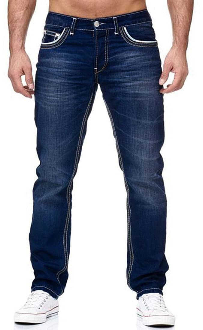 【送料無料】[Laquest] （ラクエスト） ホワイトステッチ ストレート ストレッチ ジーンズ デニム 色：インディゴブルー、サイズ：XL