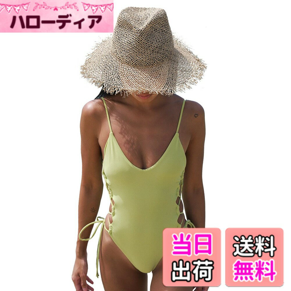 【送料無料】[YUKARI SWIM] 水着 レディース ワンピース モノキニレースアップ 可愛い セクシー ワンピース 泳衣 色：グリーン、サイズ：L