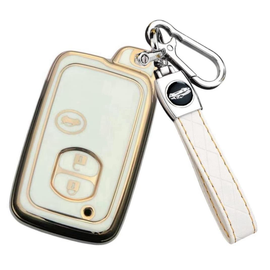 【送料無料】[YANMW] プリウスキーケース適合トヨタアクア ヴィッツ カローラ 86 キーホルダー IQ マークX クラウン SAI ウィッシュプリウスα キーカバー 色：ゴールドホワイト、サイズ：キーケース