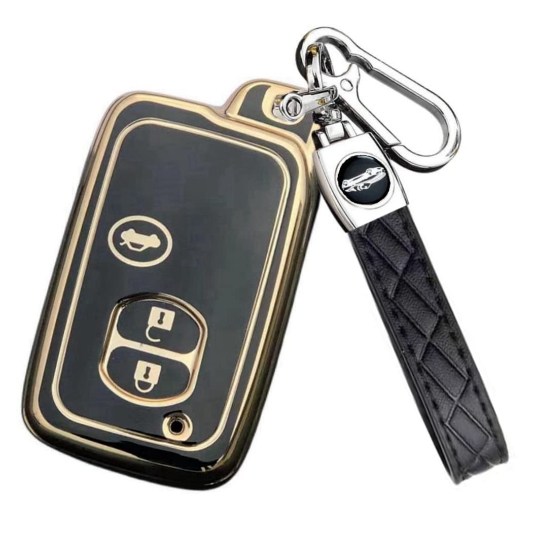 【送料無料】[YANMW] プリウスキーケース適合トヨタアクア ヴィッツ カローラ 86 キーホルダー IQ マークX クラウン SAI ウィッシュプリウスα キーカバー 色：ゴールドブラック、サイズ：キーケース