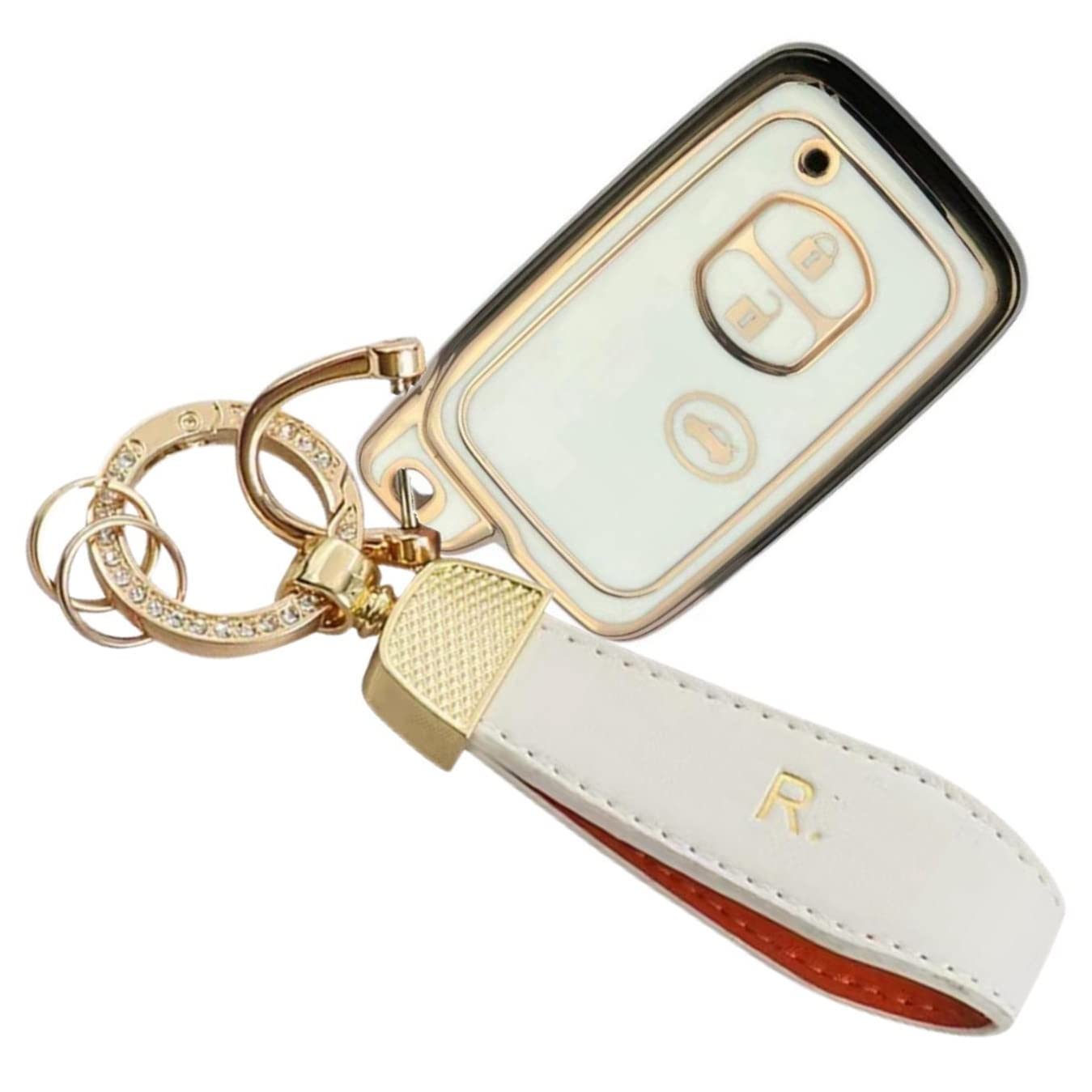 【送料無料】[YANMW] プリウスキーケース適合トヨタアクア ヴィッツ カローラ 86 キーホルダー IQ マークX クラウン SAI ウィッシュプリウスα キーカバー 色：ゴールドホワイト、サイズ：キーケース