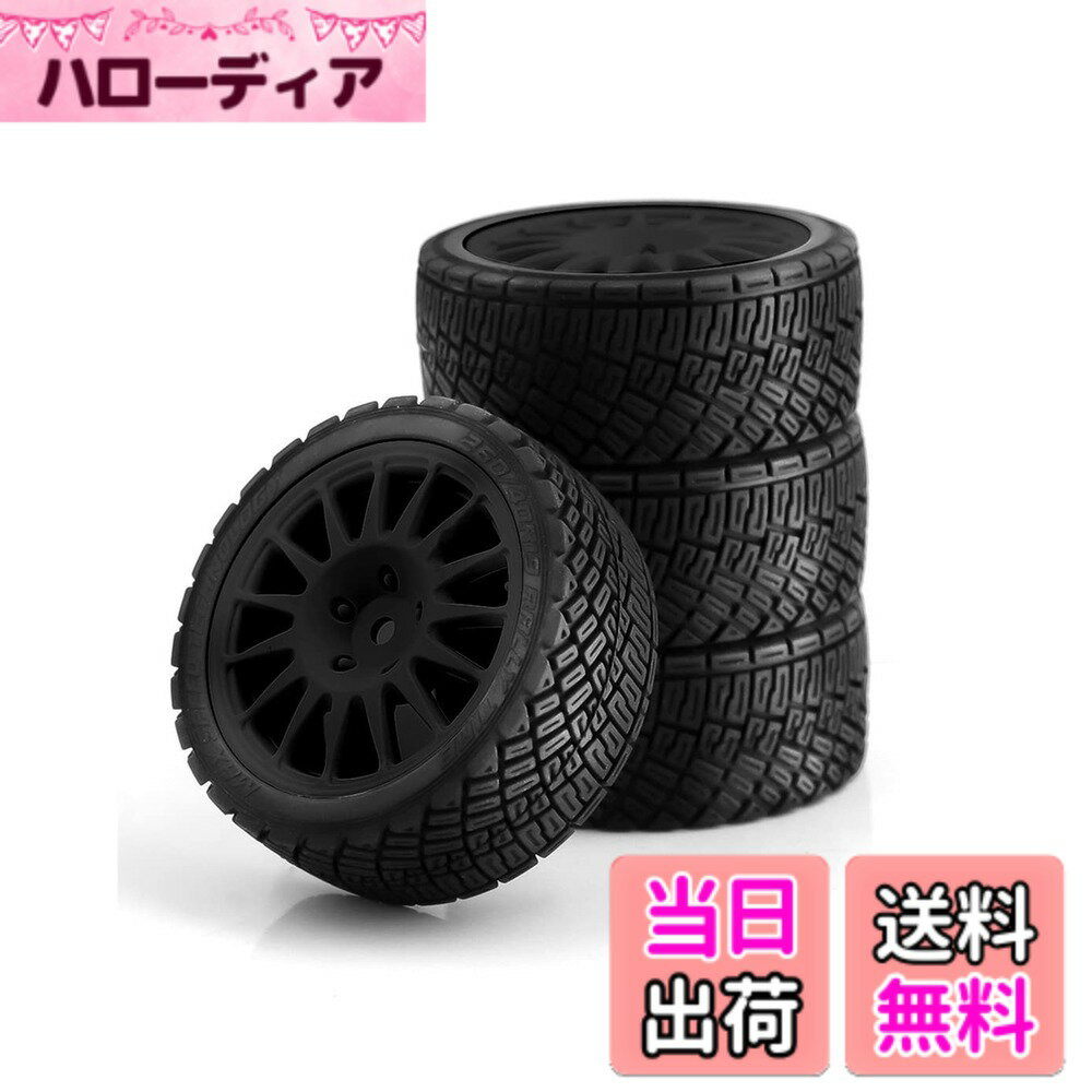 【送料無料】SHEAWA 1/10 RCカー用ランフラットタイヤ ホイールリム 4個 アクセサリー 京商やタミヤなどの1/10 RCカーに対応 色：ブラック