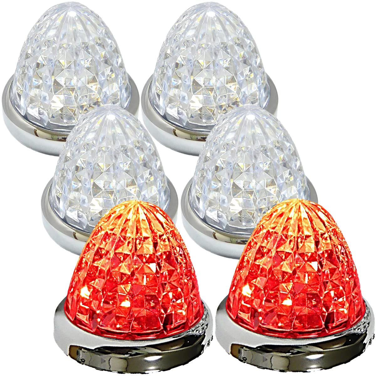 【送料無料】Customize 24V トラック用 LED マーカーランプ サイド マーカー 8面クリスタルカット仕様 16LED メッキリング 汎用 6個 セット ブルー/イエロー/レッド/ホワイト 各色 色：レッド