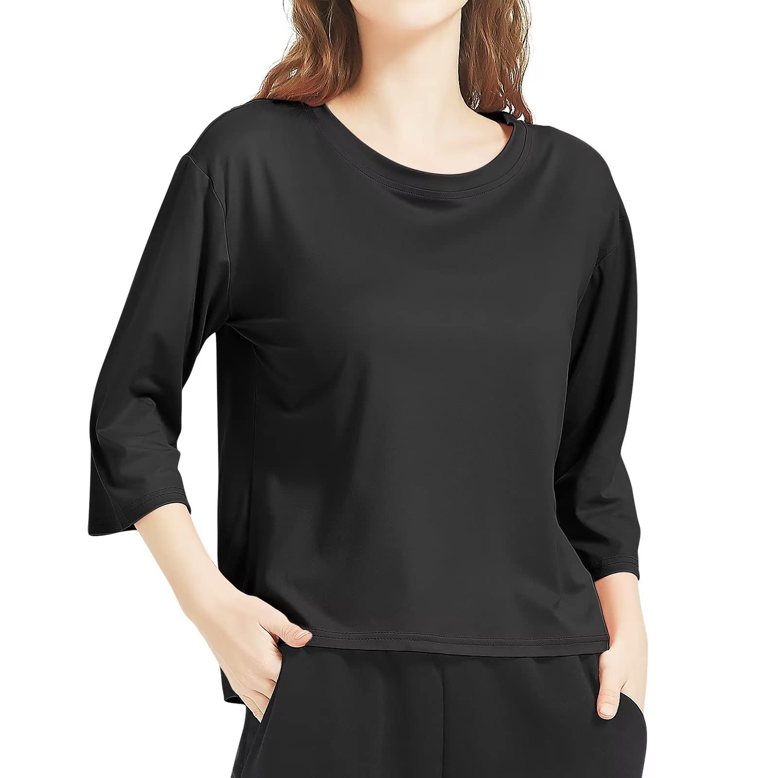 【送料無料】[THREEGUN] インナーシャツ レディース 7分袖 ストレッチ 肌着 長袖 tシャツ アンダーシャ..