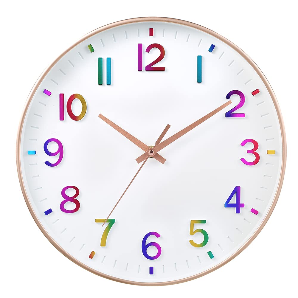 【送料無料】掛け時計 おしゃれ 北欧 連続秒針 静音 壁掛け時計 夜間秒針停止 掛時計 自宅 寝室 部屋飾り 贈り物 色：マルチカラー、サイズ：非電波