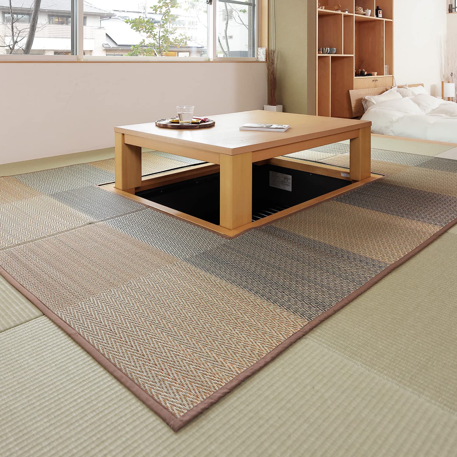 【送料無料】萩原 掘りごたつ対応い草ラグ 色：ベージュ、サイズ：240 x 240 cm (正方形)