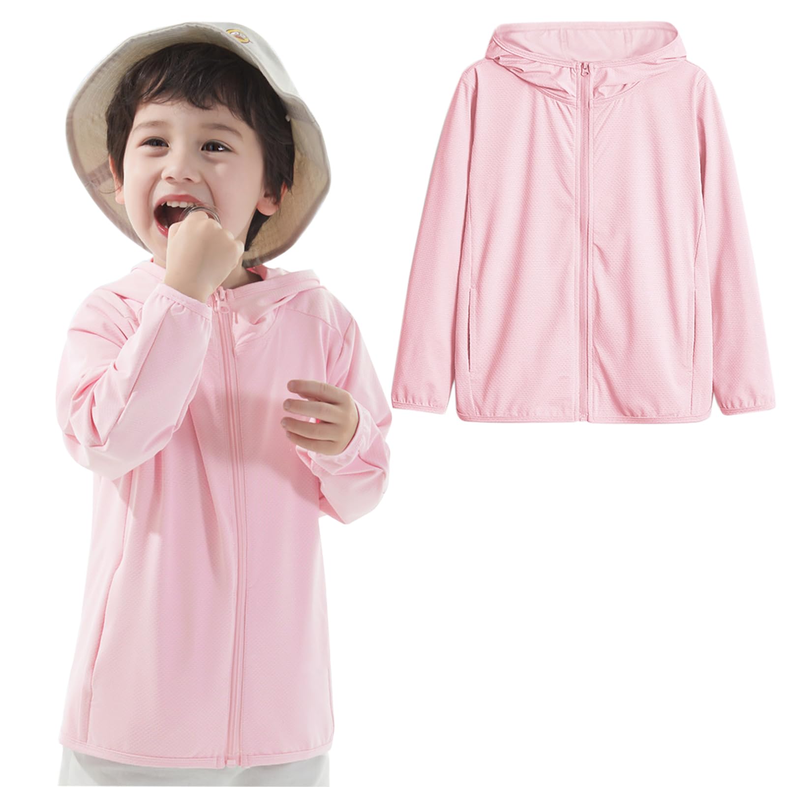 【送料無料】[Enfants Chris] 子供服 ラッシュガード キッズ 男の子 女の子 UVカット 日焼け止め パーカー 冷感 コート 薄手 冷房対策 無地 ジュニア カジュアル 通気吸汗 海 110120130140150160 色：ピンク、サイズ：140