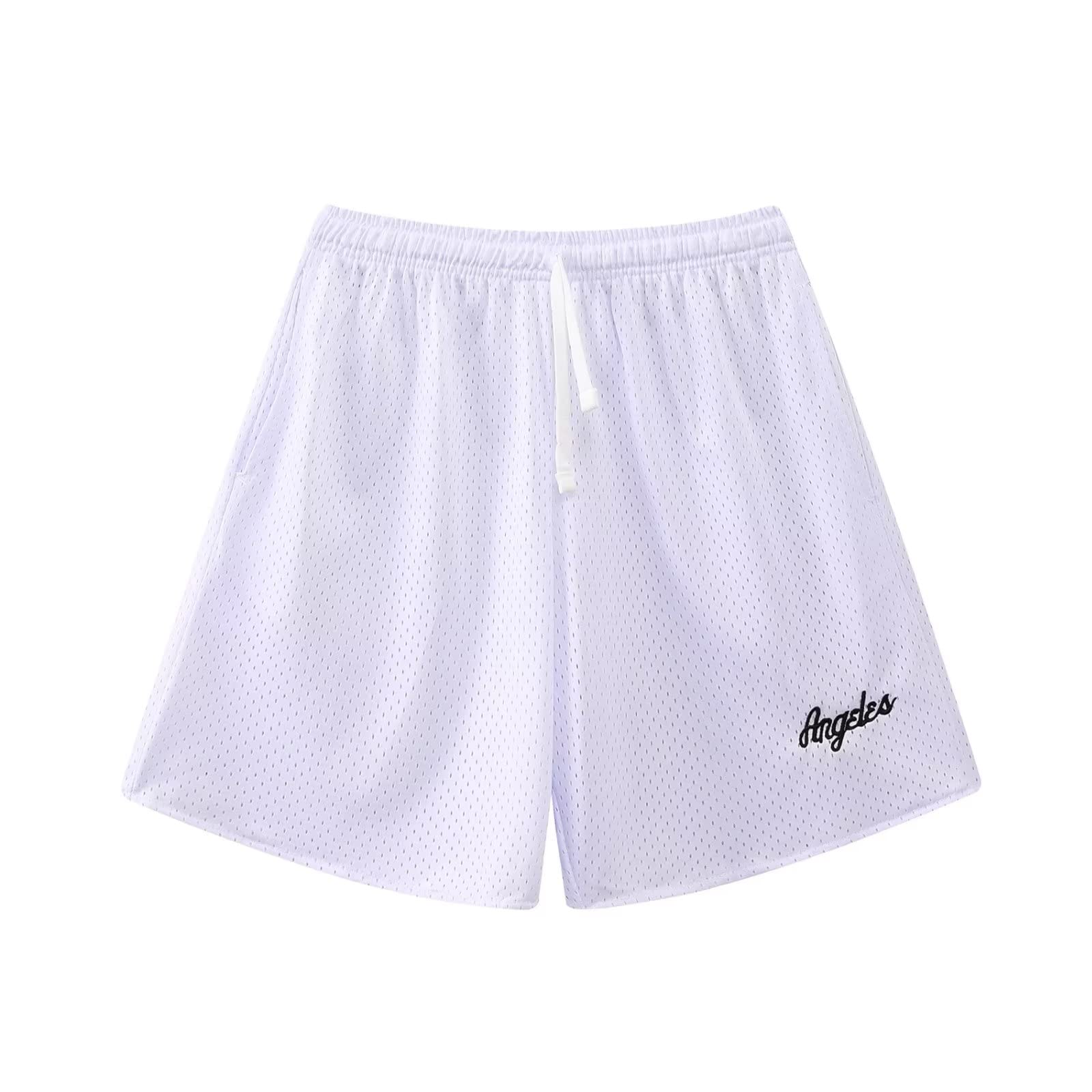 【送料無料】[OROLN] バスケットパンツ メンズ スポーツ アメリカン メッシュ 短パン ロゴの刺繍 無地 シンプル ウェア ランニング トレーニング ショートパンツ ポケット付き ウエスト 調整可能 速乾 通気 色：ホワイト、サイズ：S