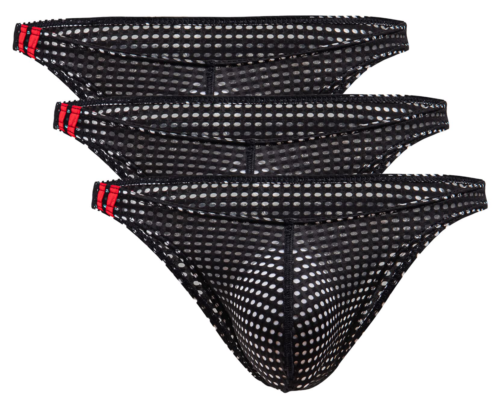 【送料無料】[Maeau] ブリーフ メンズ ビキニ パンツ 下着 ショーツ メッシュ パンティ ローライズ 抗菌防臭 伸縮性 薄手 通気 速乾 立体縫製 スポーツ ボディビル カジュアル 色：#黒*3、サイズ：XL