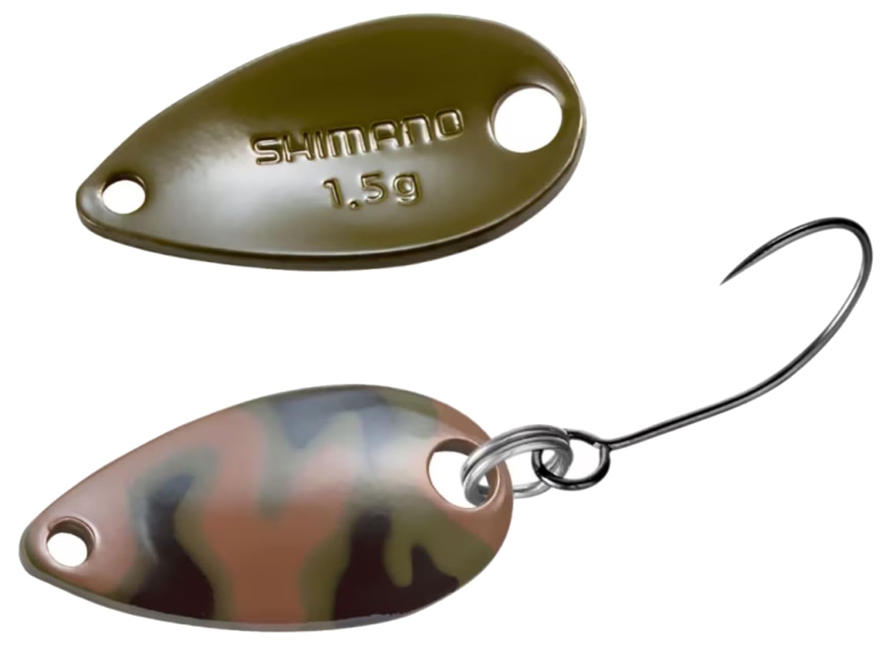 【送料無料】シマノ(SHIMANO) トラウト スプーン カーディフ ロールスイマー カモエディション 0.9g/1.5g/1.8g/2.2g/2.5g/3.5g/5g 各種 TR-C09R~C50R 色：002 オリーブブラカモ、サイズ：1.5g