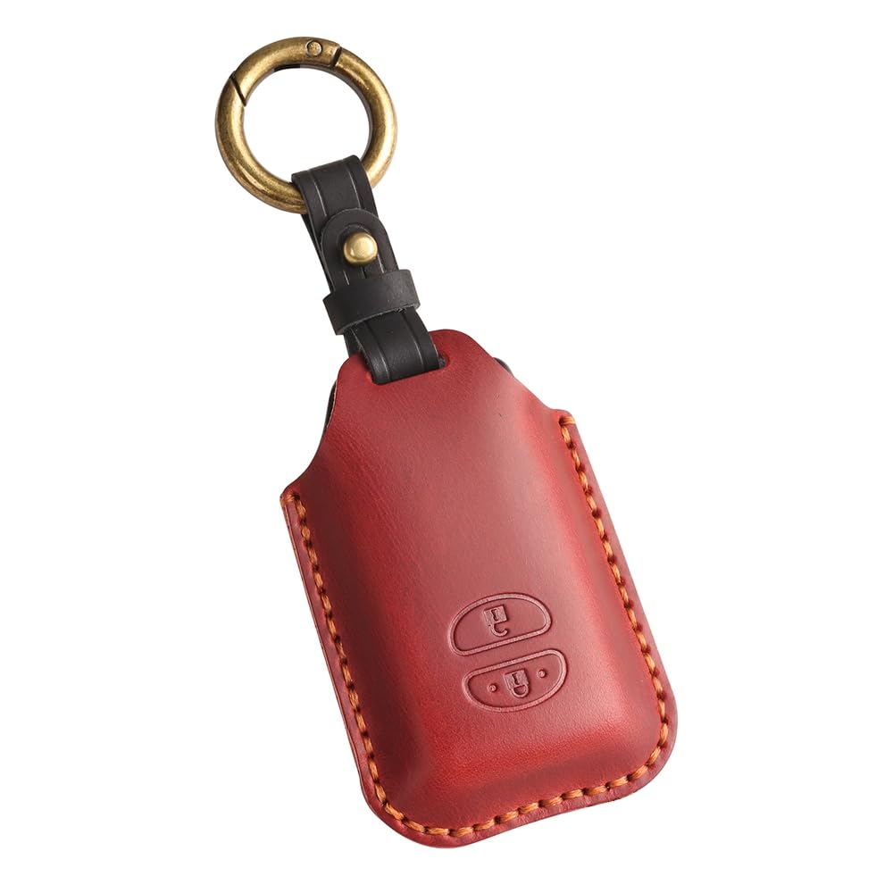 【送料無料】Kinotaka トヨタ専用設計 本革製 スマートキーケース プリウス30系 2つボタン プリウスα・アクア・86・ヴィッツ・カローラ など設計専用スマート キーホルダー アクセサリー 色：レッド、サイズ：M