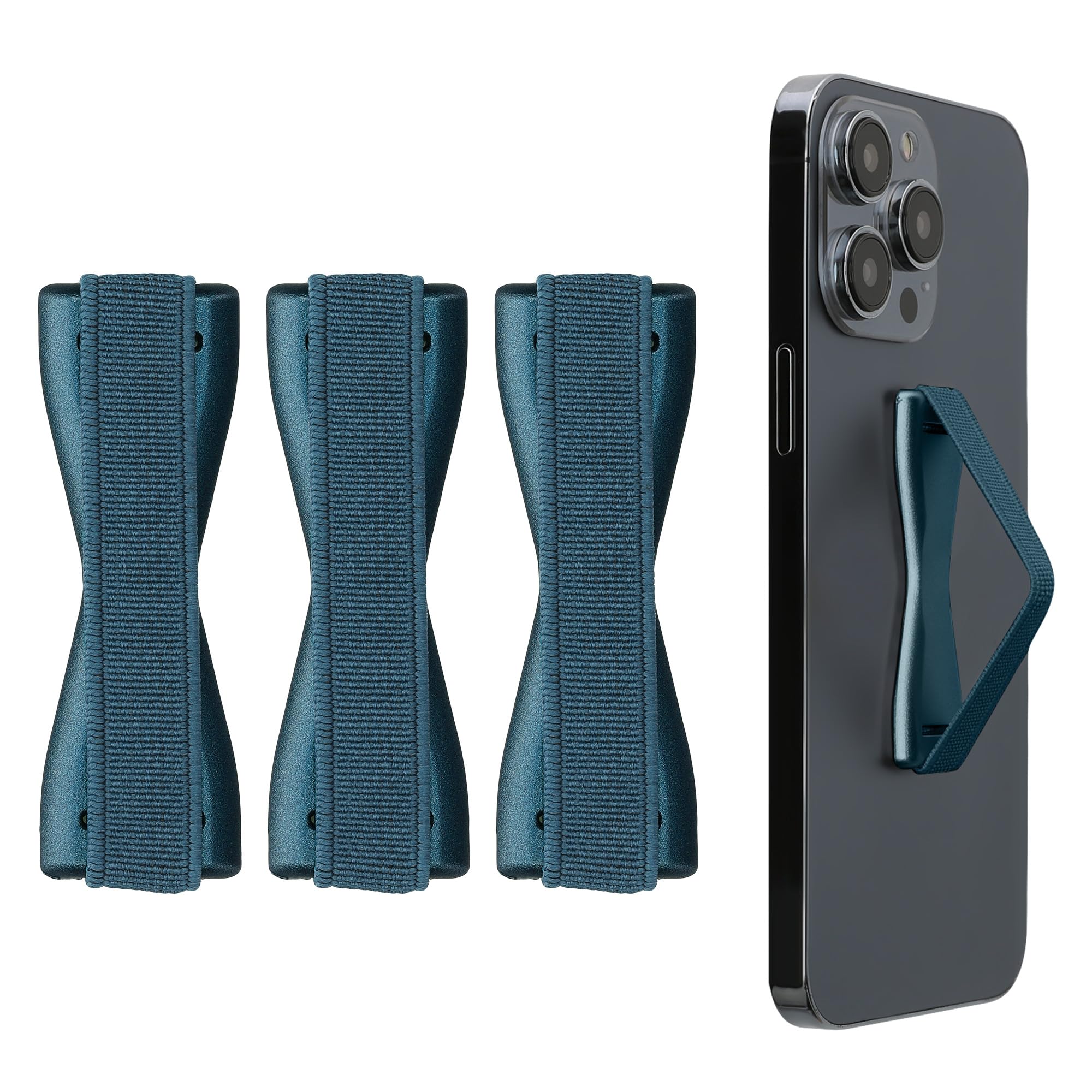 【送料無料】kwmobile 3x スマートフォン フィンガーホルダー iPhone Galaxy AQUOSなどに対応 - 片手 ゴムバンド グリップ - 黒色/シルバー/ピンクゴールド 色：メタリック カリビアンブルー