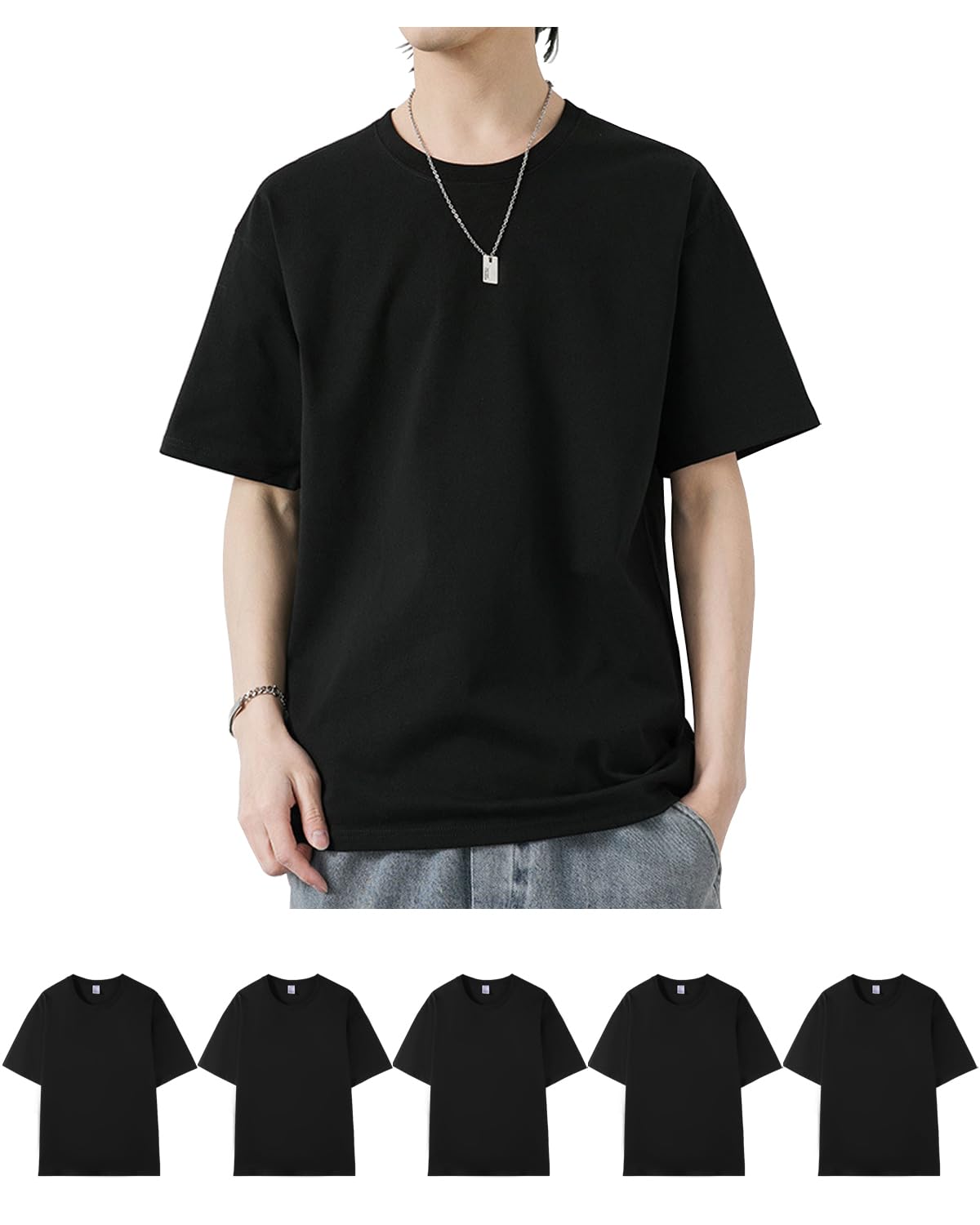 【送料無料】Sukinana インナーシャツ メンズ 5点セット 綿100% 抗菌 防臭 速乾 tシャツ 半袖 クルーネック 肌着 心地肌触り 無地 通気性 下着 シャツ 男女兼用 春 夏 秋 冬 色：ブラック、サイズ：M