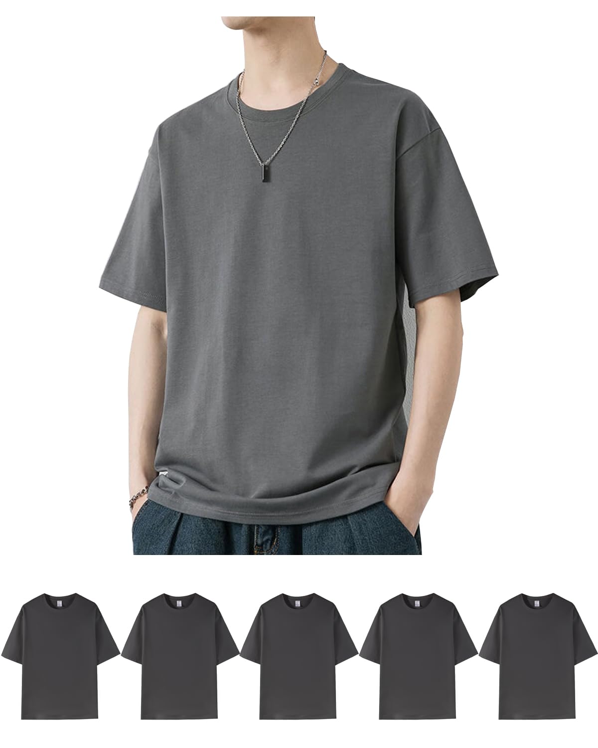 【送料無料】Sukinana インナーシャツ メンズ 5点セット 綿100% 抗菌 防臭 速乾 tシャツ 半袖 クルーネック 肌着 心地肌触り 無地 通気性 下着 シャツ 男女兼用 春 夏 秋 冬 色：グレー、サイズ：3XL