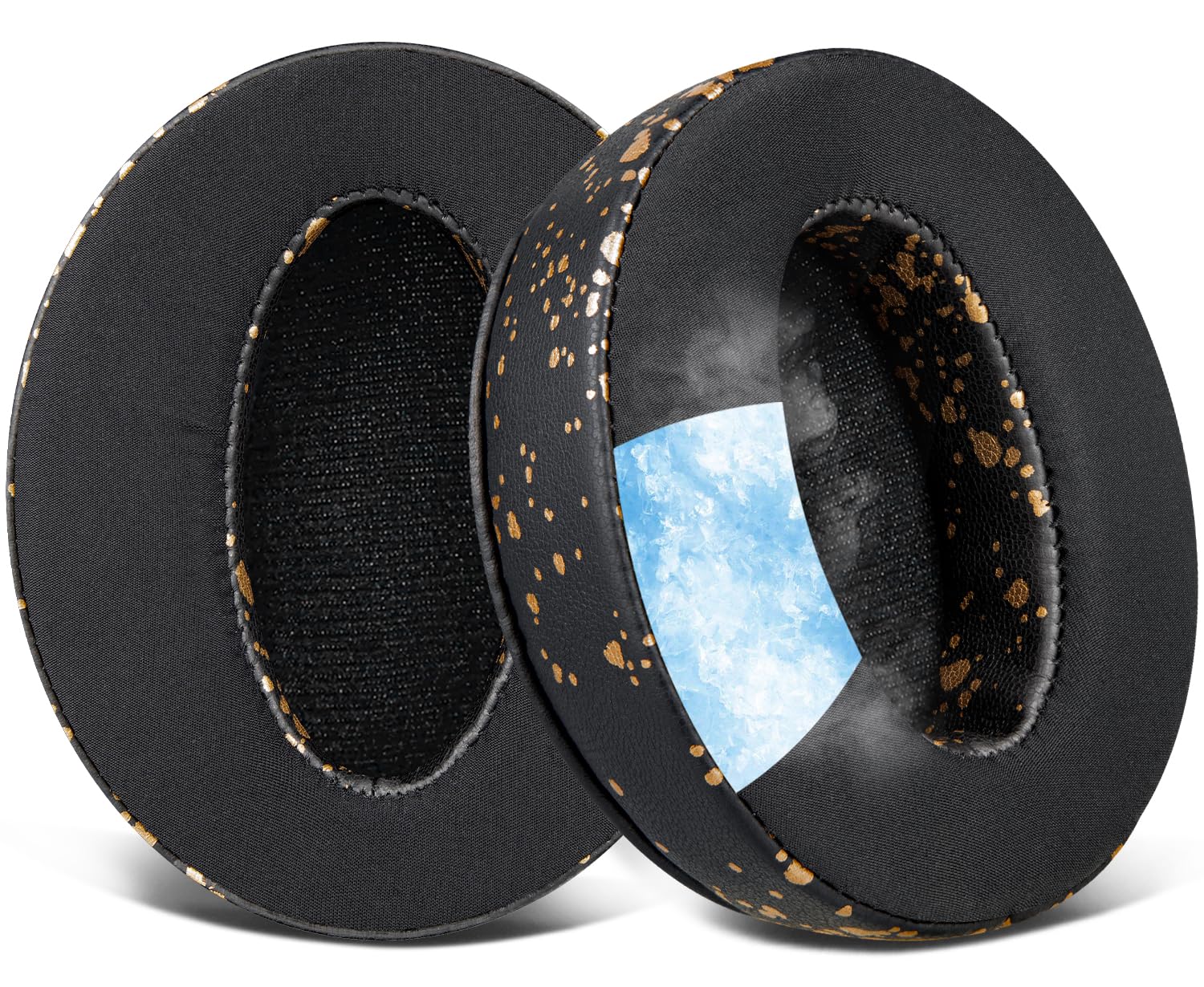 【送料無料】SOULWIT 冷却ジェルパッド イヤーパッド イヤークッション for Sennheiser HD 4.50BT, HD 4.50, HD 4.50BTNC, HD 4.50SE, HD 4.40BT, HD 4.30G, HD 4.20S, HD 458BT, HD 450, HD 450BT, HD 400S, HD 350BT, HD300 用 冷感 交換パッド 色：ブラックゴールド