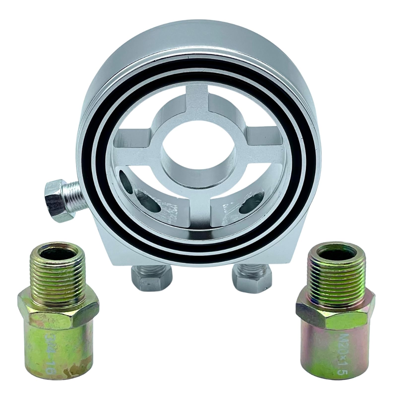 【送料無料】TIGRE BLANC 汎用 オイル ブロック アタッチメント 油温計 油圧計 センサー サンドイッチ エレメント オート ゲージ ボルト 2本付 色：シルバー