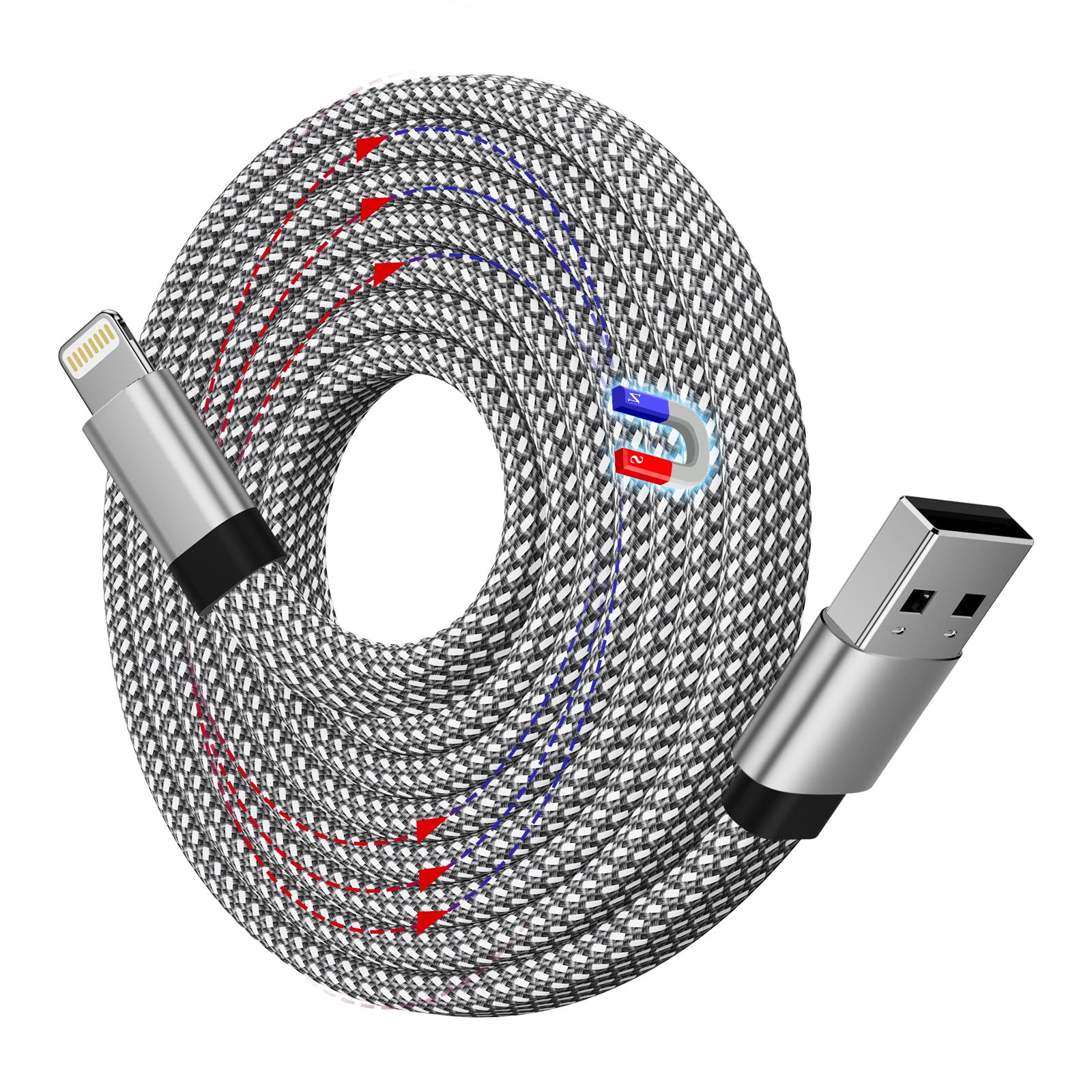 【送料無料】Magtame Iphone-充電ケーブル フラット平形 色：シルバー、サイズ：1.5M