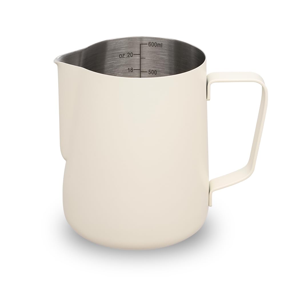 【送料無料】watchget ミルクピッチャー ミルクジャグ ラテアートピッチャー ミルク泡立て器ジャグエスプレッソ蒸気ピッチャー ステンレス製 目盛り付き ラテアート カプチーノカップ 色：ホワイト、サイズ：0.6 L