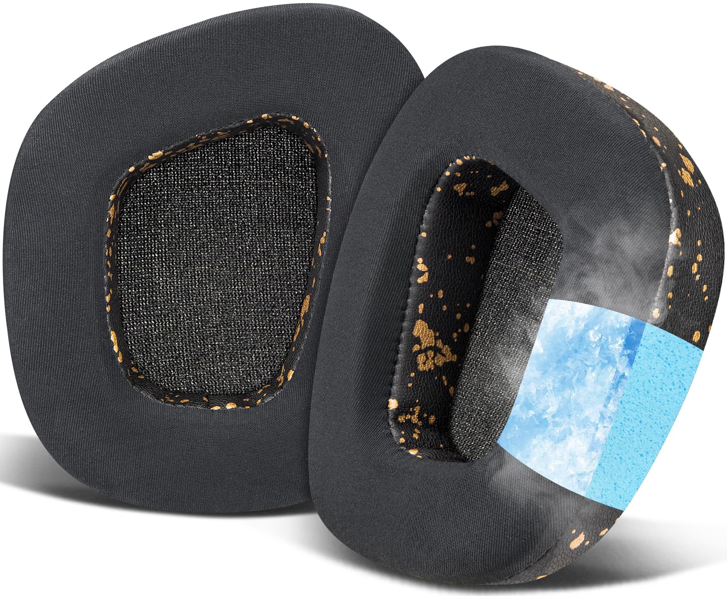 【送料無料】SOULWIT 冷却ジェル パッド イヤーパッド for Corsair Void/Void v2/Void Pro/Void Elite/Surround Wired & Wireless RGB USB ゲーミング ヘッドホン 用 ヘッドパッド 交換 冷感 イヤークッション 色：冷却ジェル-ブラックゴールド