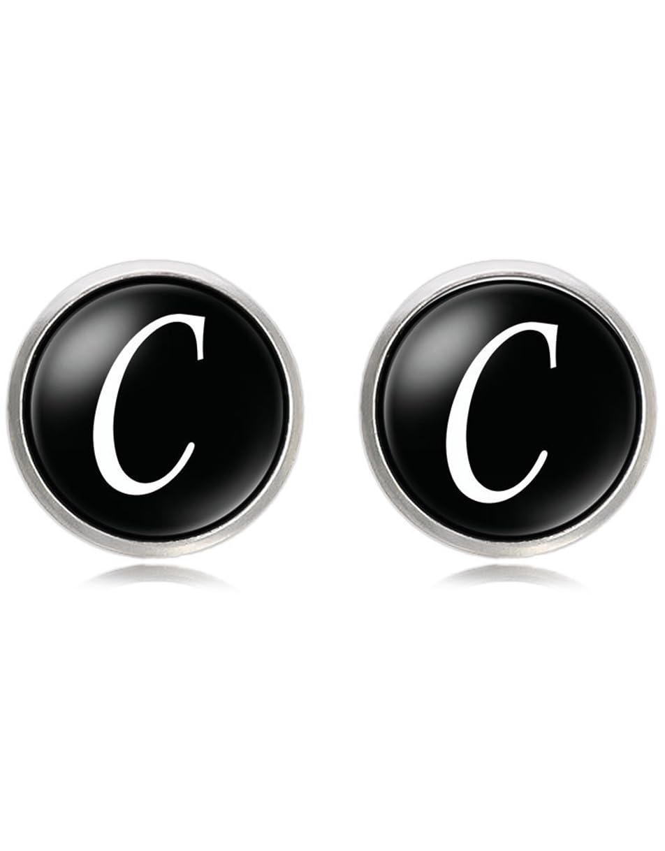【送料無料】[マローサム] イニシャルカフス カフス カフスボタン 英字 アルファベット スーツ フォーマル 色：ブラック
