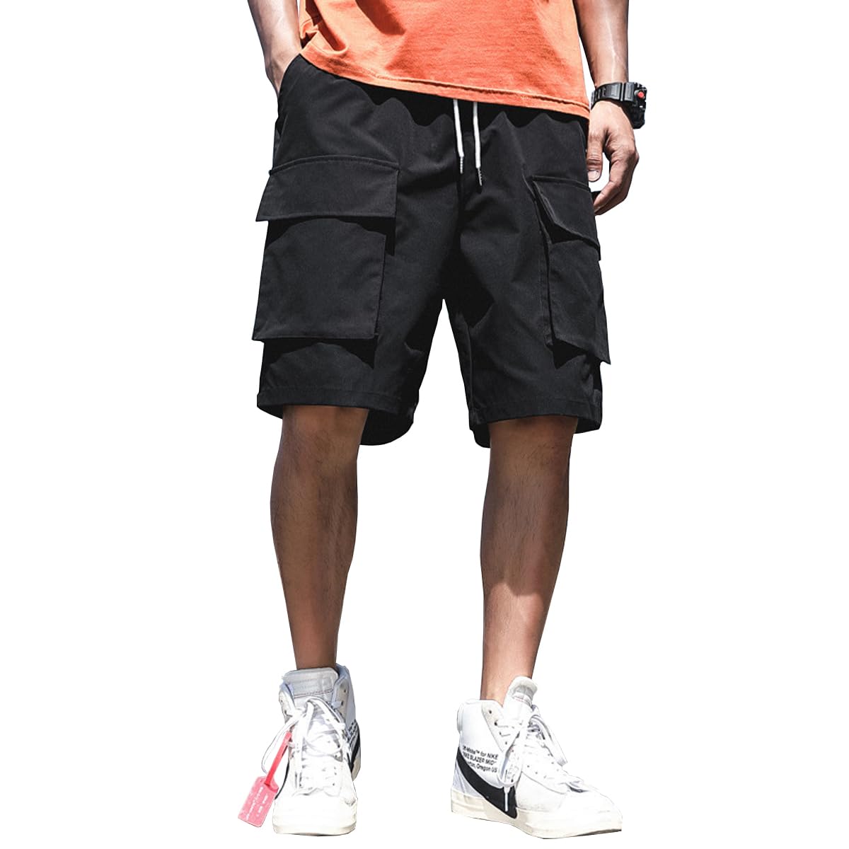 【送料無料】[SUKINANA] ハーフパンツ 通気速乾 ゆったり スポーツ ショートパンツ 涼しい 軽い カーゴパンツ カジュアルファッション 半ズボン 5分丈 短パン 色：ブラック、サイズ：2XL
