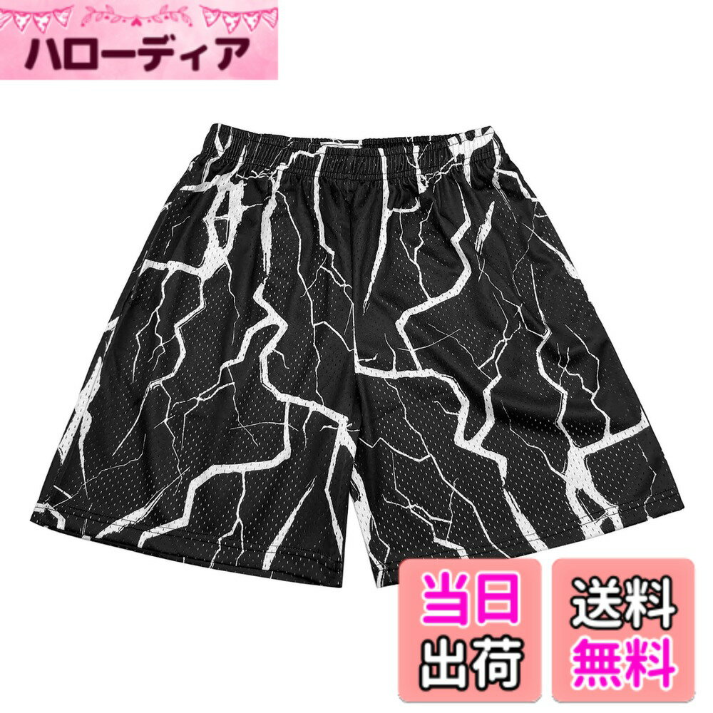 【送料無料】[KULIXI] ショートパンツ バスパン メンズ バスケットボールパンツ トレーニング ハーフパンツ スポーツ ジムウェア フィットネス ポケット付き カジュアル 短パンツ メッシュ 速乾 通気 DK-5389 色：5420 ブラック、サイズ：XL