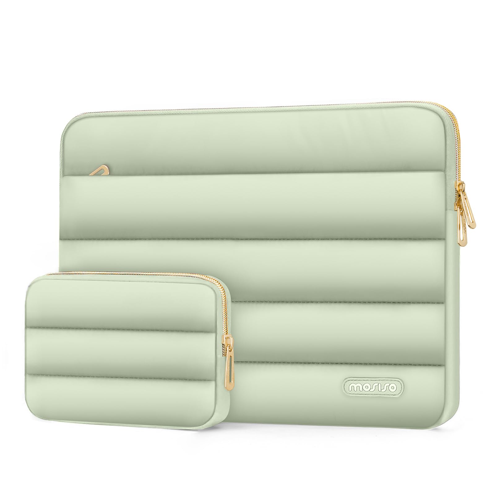 【送料無料】MOSISO ノートPCケース、ふわふわなラップトップスリーブケース、 小さなポーチ付き ポリエステル 横型バッグ 色：セージ グリーン、サイズ：16 インチ