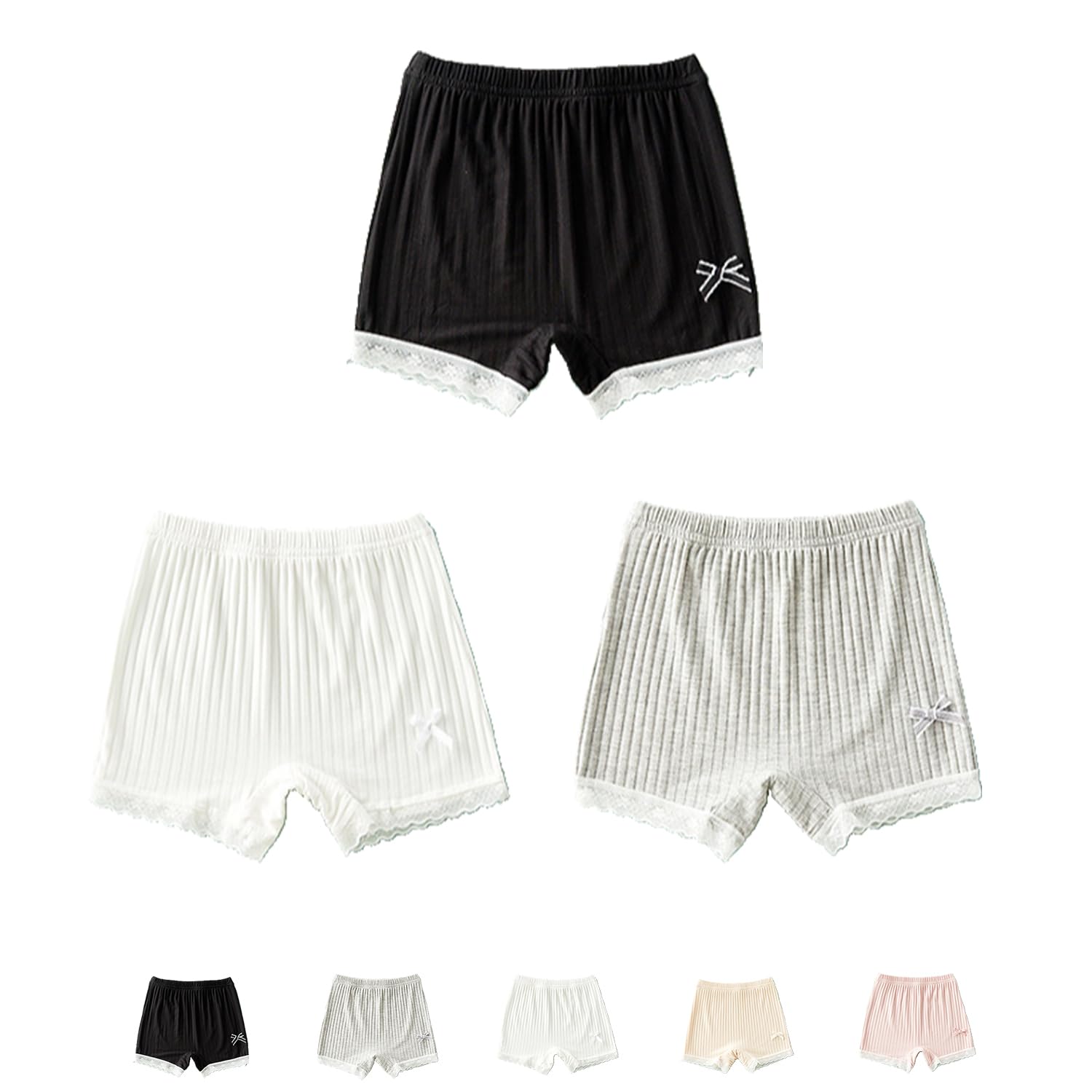 【送料無料】[HOLRAFAN] キッズ パンツ 3枚セット オーバーパンツ ガールズ 女の子 通気 かわいい 柔らかい 着心地がいい 可愛い 女児 子供 下着 敏感肌優しく ジュニアショーツ 色：A黒白灰、サイズ：140