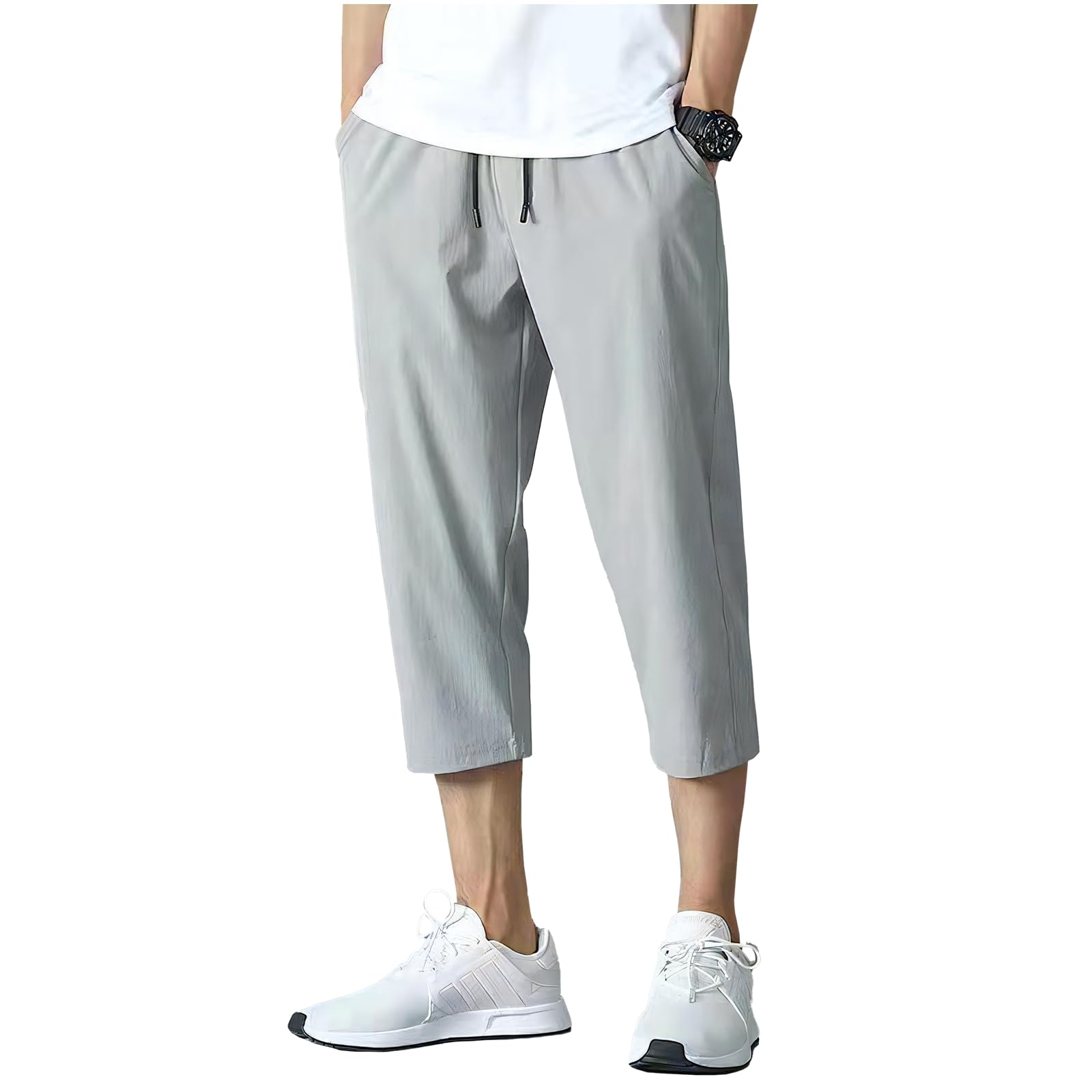 【送料無料】[X-cross(クロス)] ミディアムパンツ 部屋着 薄手 ルームウェア ゆったり ハーフパンツ ウエストゴム シンプル 色：グレー、サイズ：2XL