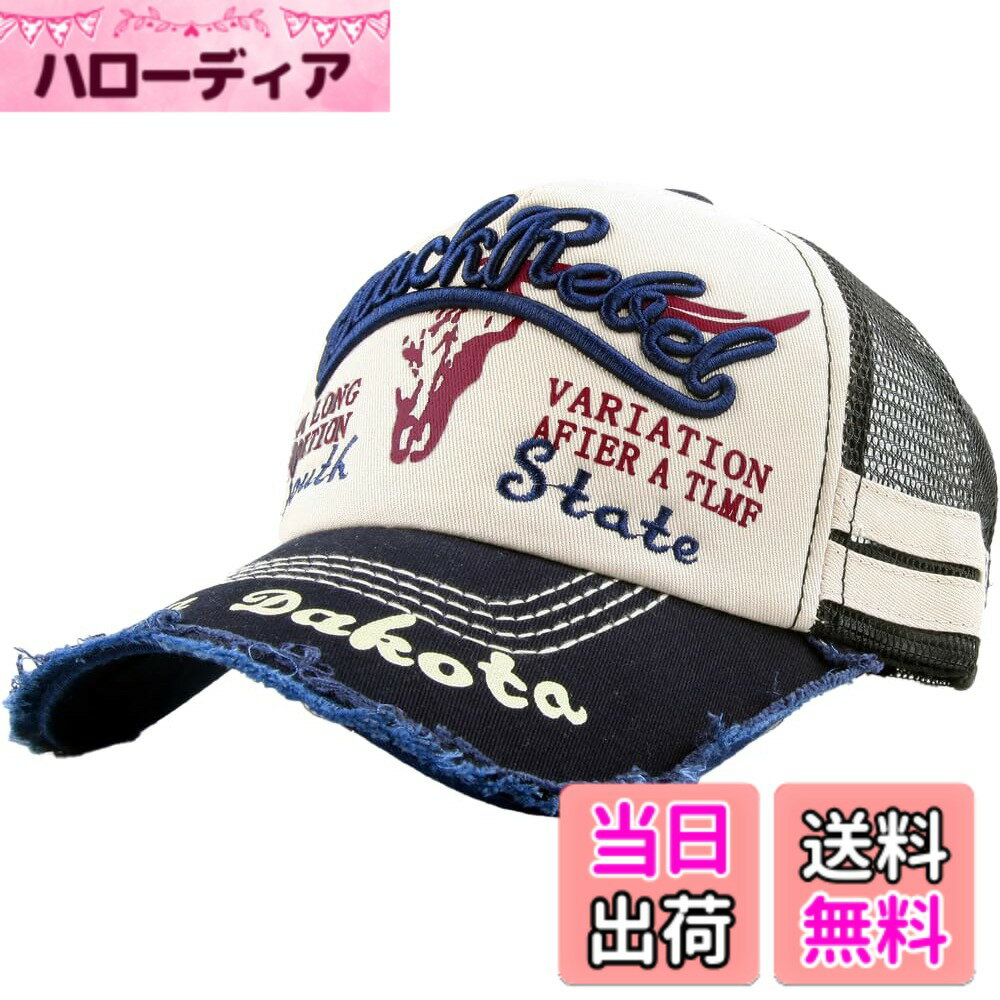 【送料無料】[Laquest] メッシュキャップ ダメージ アメカジ キャップ ベースボールキャップ メンズ/レディース 色：ネイビー、サイズ：58.0 cm