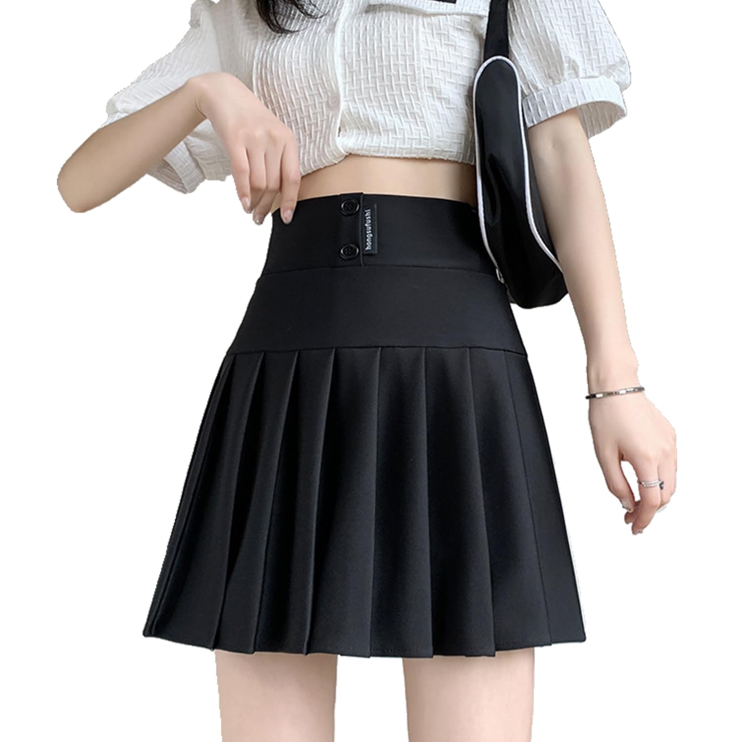 【送料無料】[VOKLLIYU] スカート レディース ミニスカート プリーツスカート 半身スカート ハイウエスト A字スカート 無地 プリーツスカート 身だしなみ 着痩せ きれいめ エレガントファッション カジュアル 旅行デート 通勤 色：ブラック、サイズ：XL
