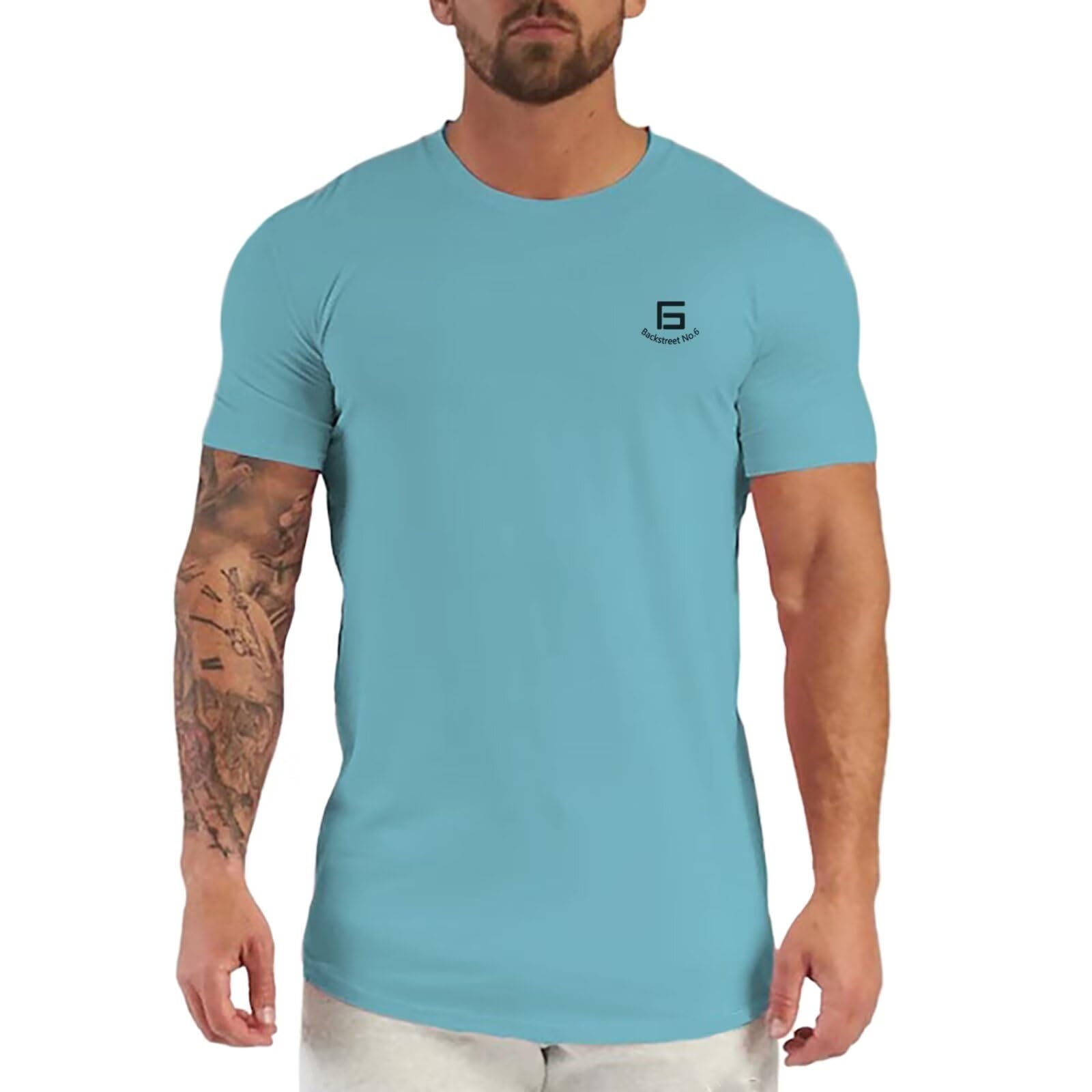 【送料無料】[KULIXI] トレーニングウェア メンズ ジム tシャツ スポーツ ストレッチ 半袖 丸首 筋トレ フィットネス カジュアル アクティブ Tシャツ トップス 大きなサイズ 516 色：516(ブルー)、サイズ：L