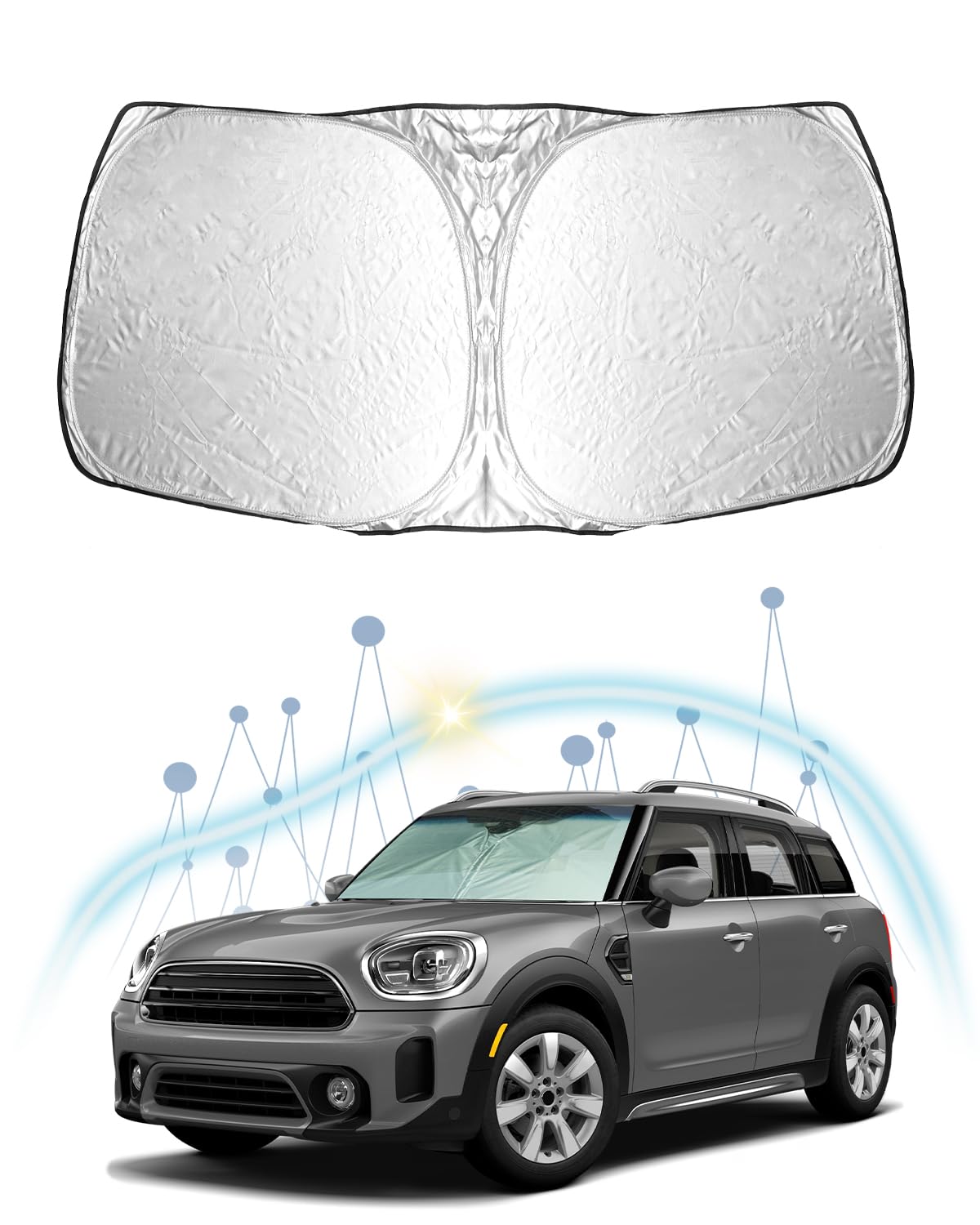 【送料無料】【RUIYA】BMW フロントガラス用 サンシェード 日よけ 日差しカット コンパクト収納 車種専用設計 色：シルバー、サイズ：BMWミニ クーパー f60