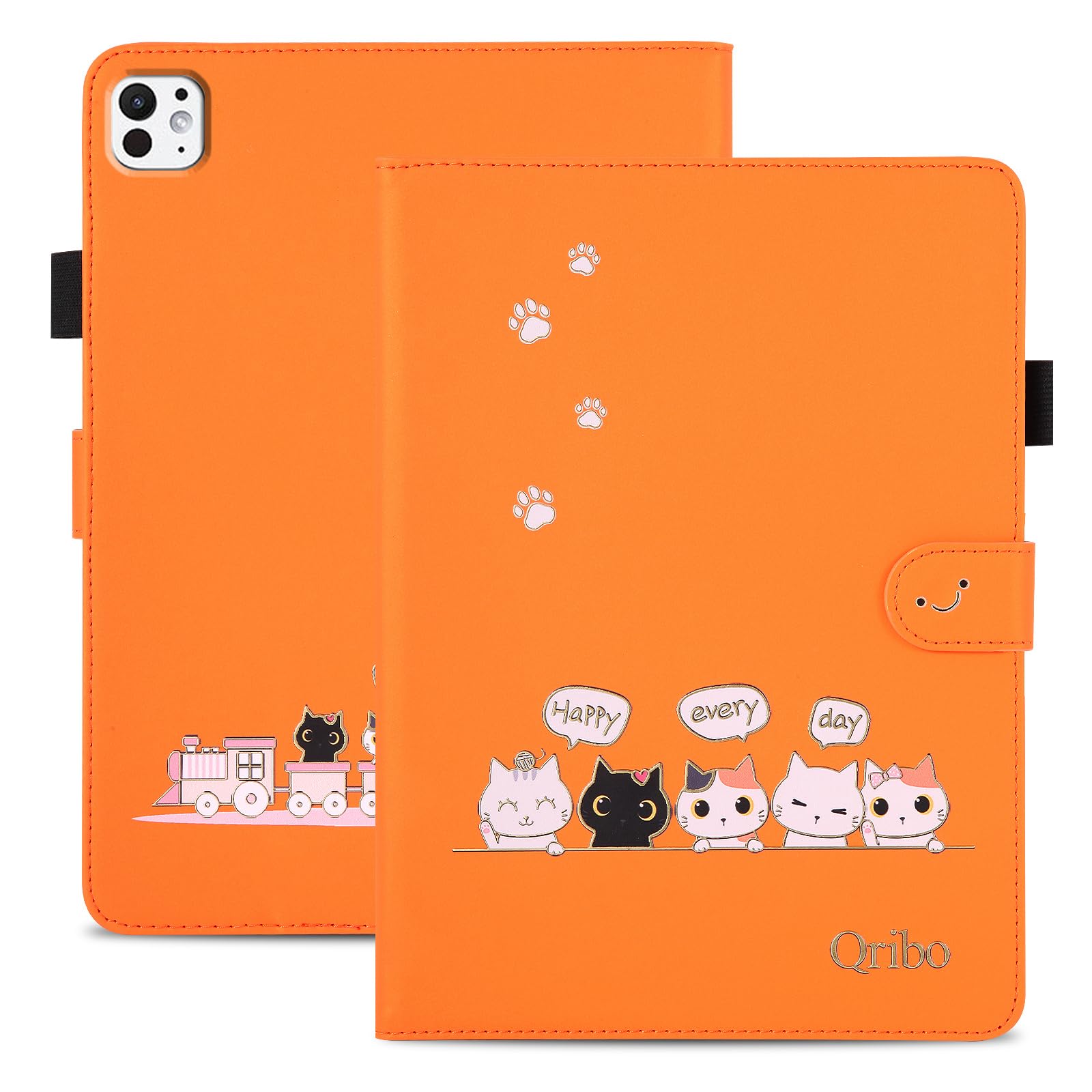 【送料無料】Qribo iPad 10世代 ケース 2022 シンプルなのに可愛いデザイン エンボス加工猫柄 うれしい気持ち 10.9インチ対応 iPad ケース iPad 10.9 ケース 複数の視野角 スリムフィット iPad10 2022 モデル タブレットケース 色：オレンジ、サイズ：iPad Pro 13 (2024)