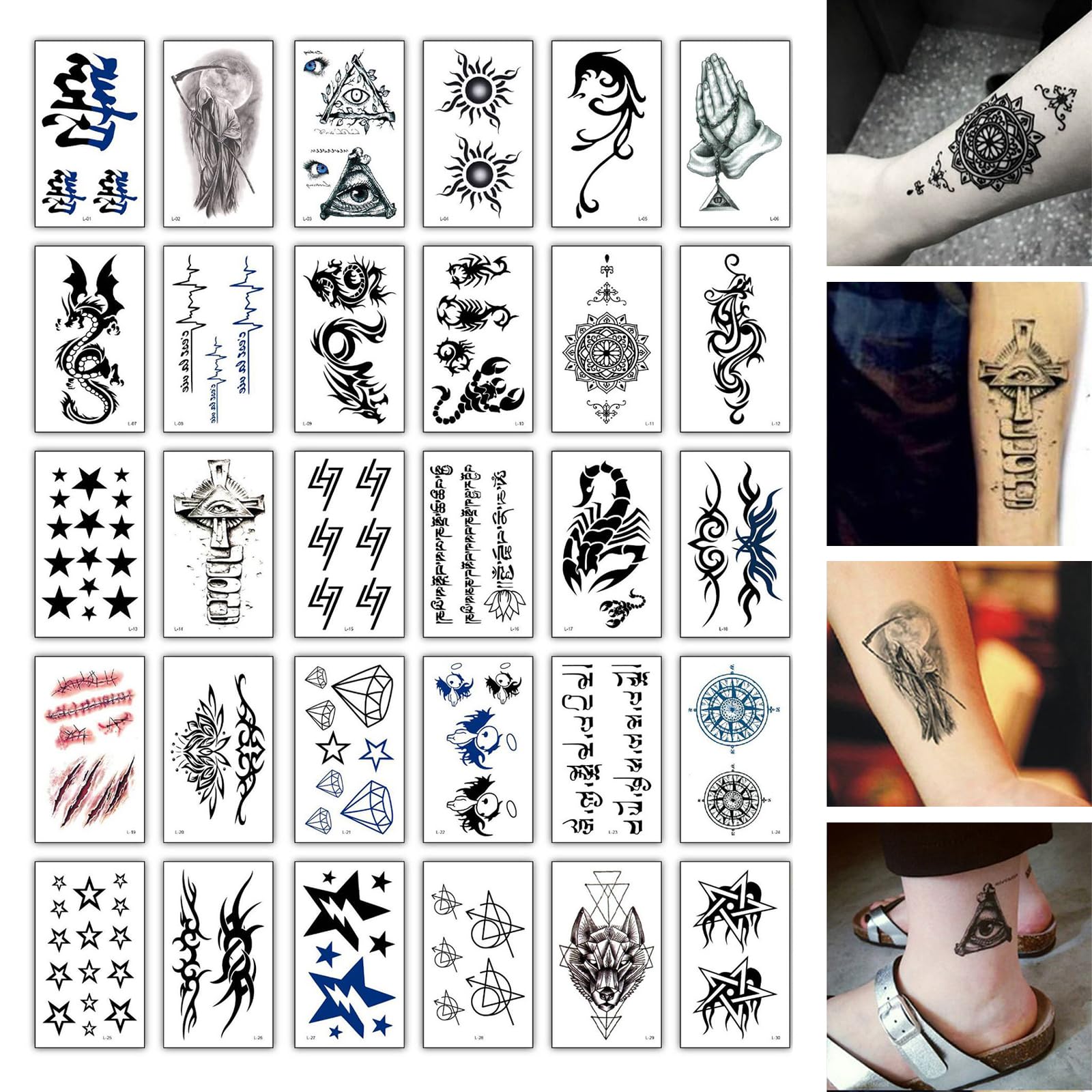 【送料無料】タトゥーシール 30枚セット 色：ブラック、サイズ：中