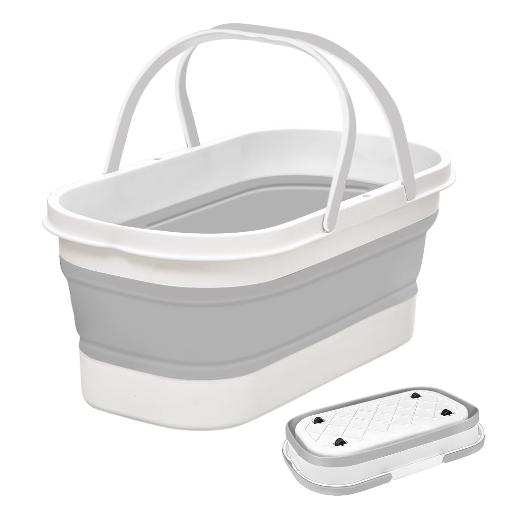 【送料無料】RULAYMAN 折りたたみ バケツ モップバケツ 洗い桶 12/15L 大容量 ホイール 取っ手付き 生活用品 掃除 洗濯 アウトドア 車載バケツ 多機能 収納便利 色：ライトグレー、サイズ：12L