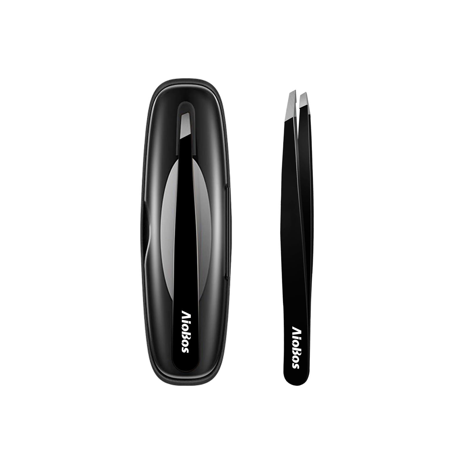 【送料無料】AioBos がっちりキャッチ 毛抜き 先斜め ピンセット オシャレ 贅沢さ 毛抜き 精密 ひげ抜き とげ抜き 男女兼用 不要な毛を簡単かつ正確に除去します 鏡付き宇宙カプセル収納ボックス 色：ブラック、サイズ：毛抜き先斜め